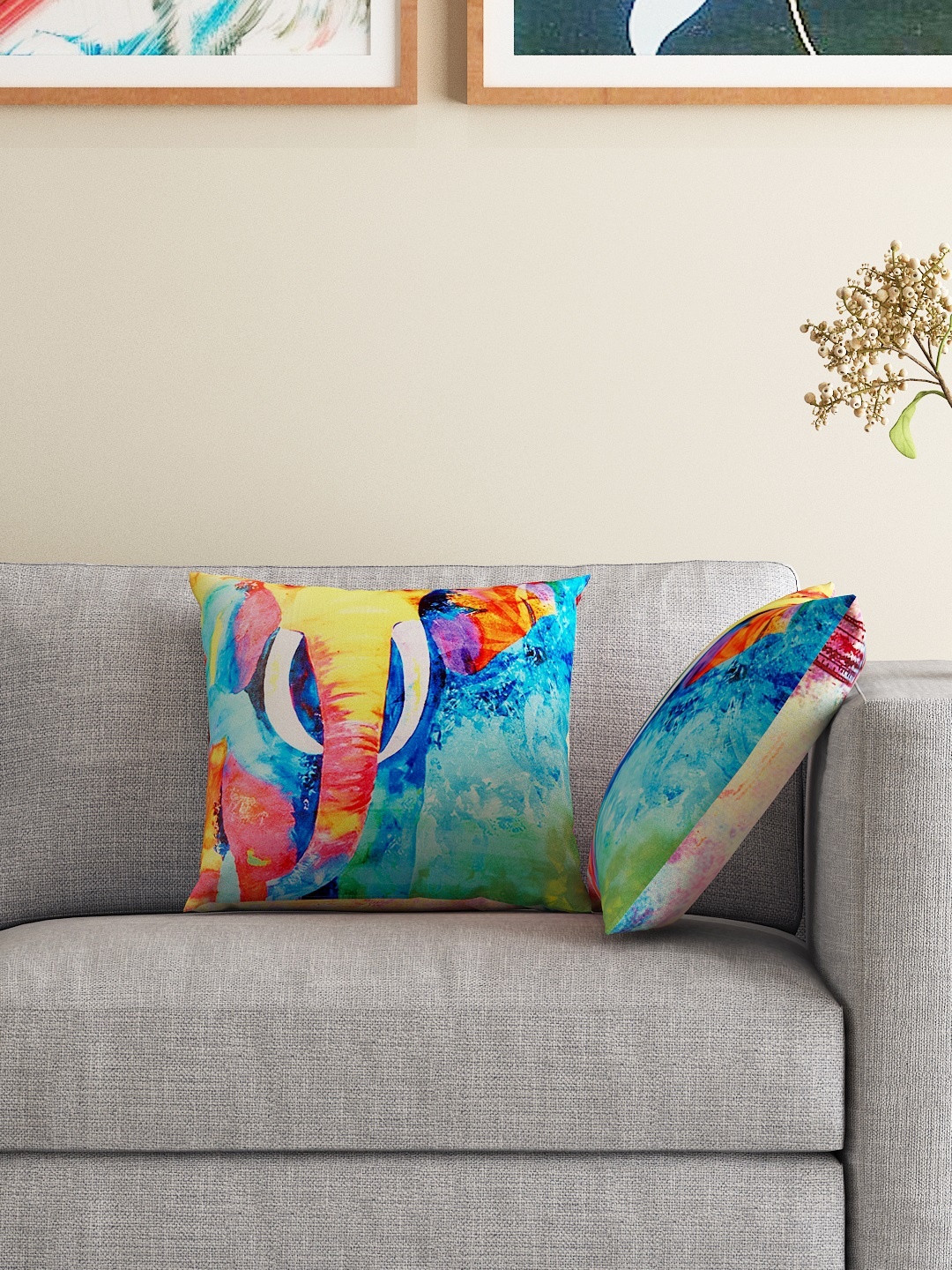 

HOUZZCODE Multicoloured Set of 2 Printed 16'' x 16'' Square Cushion Covers, Multi