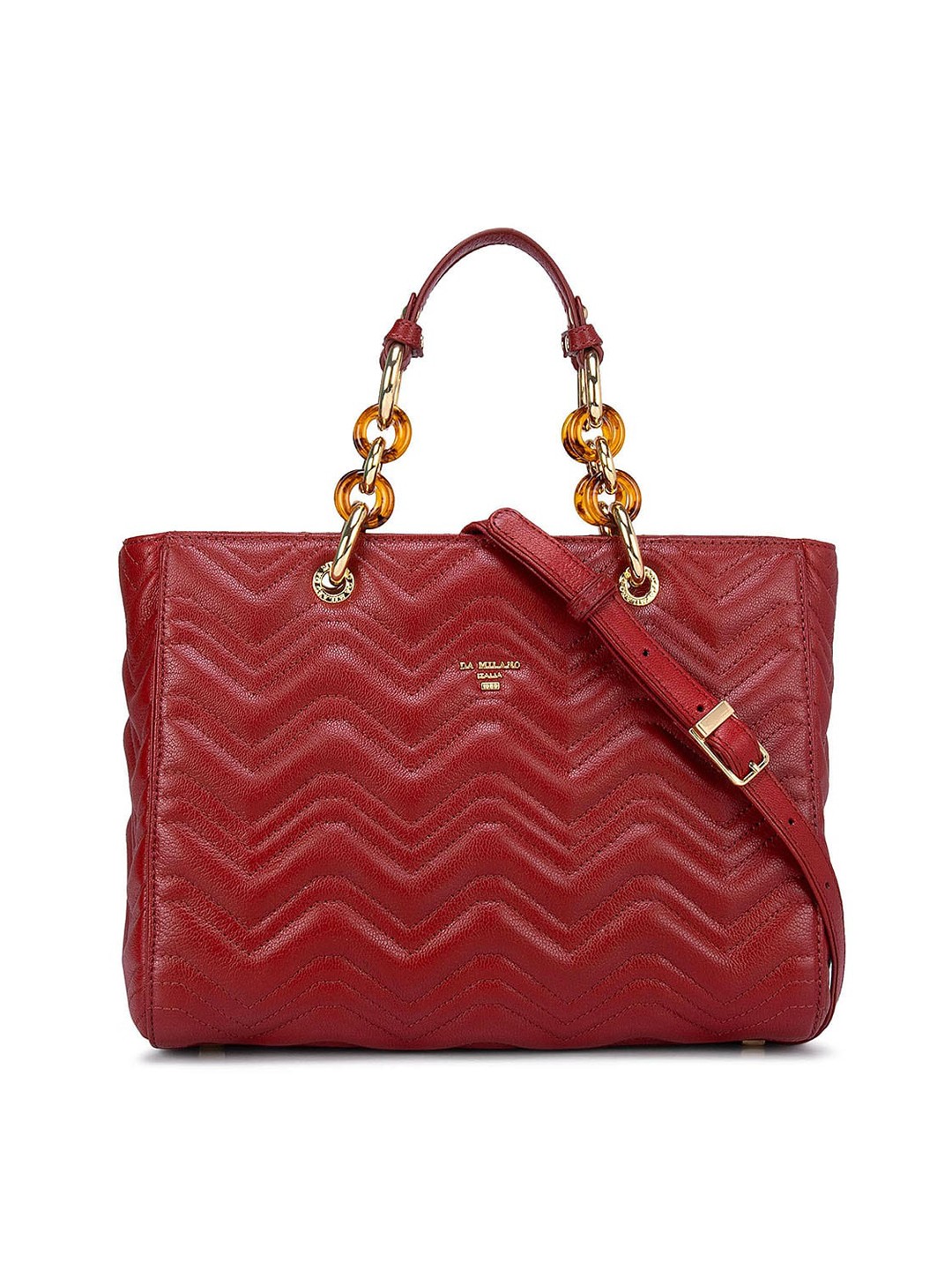 

Da Milano Women's Red Geometric Leather Structured Handheld Bag with Quilted