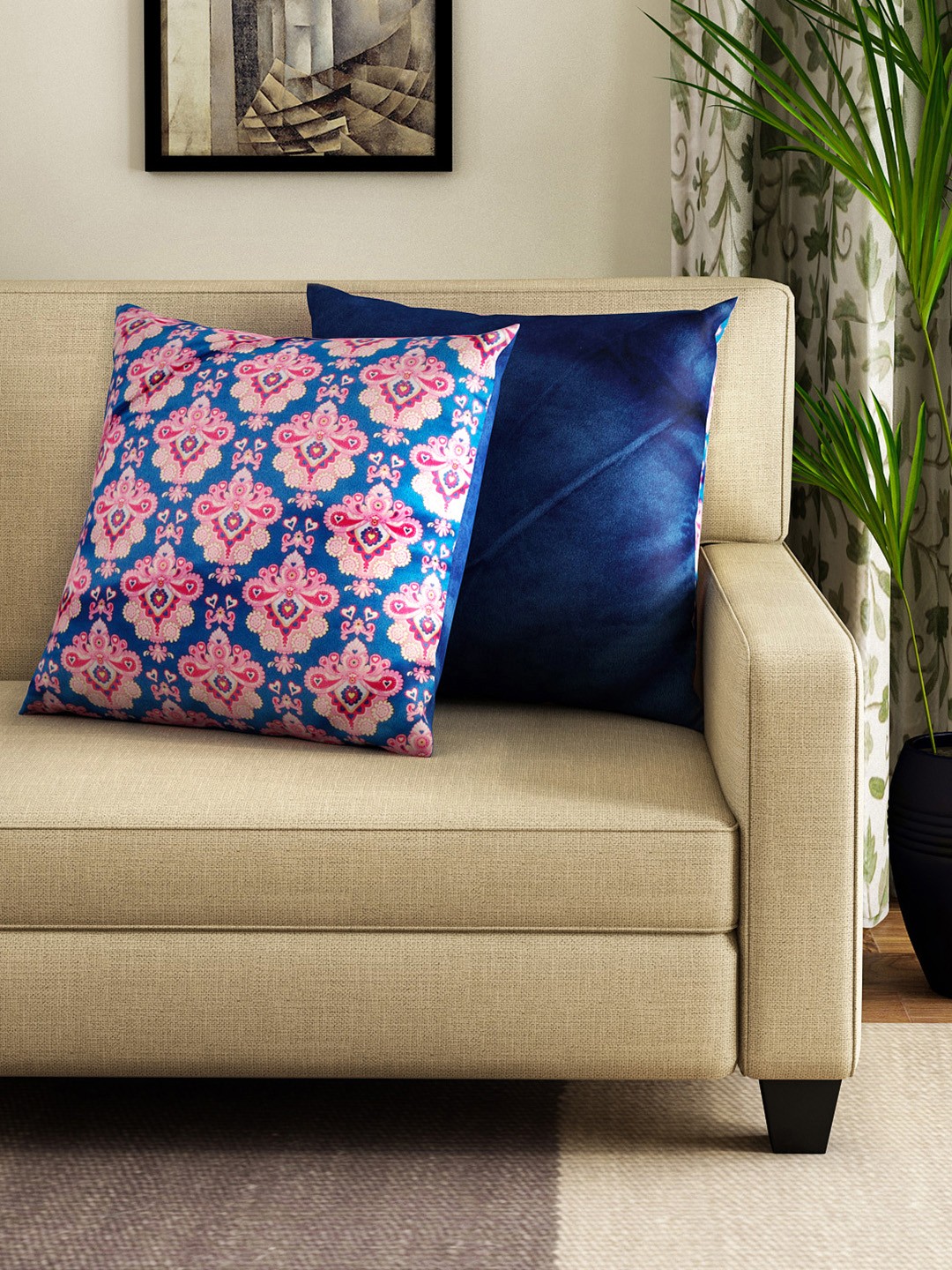 

HOUZZCODE Blue Set of 2 Printed 16'' x 16'' Square Cushion Covers