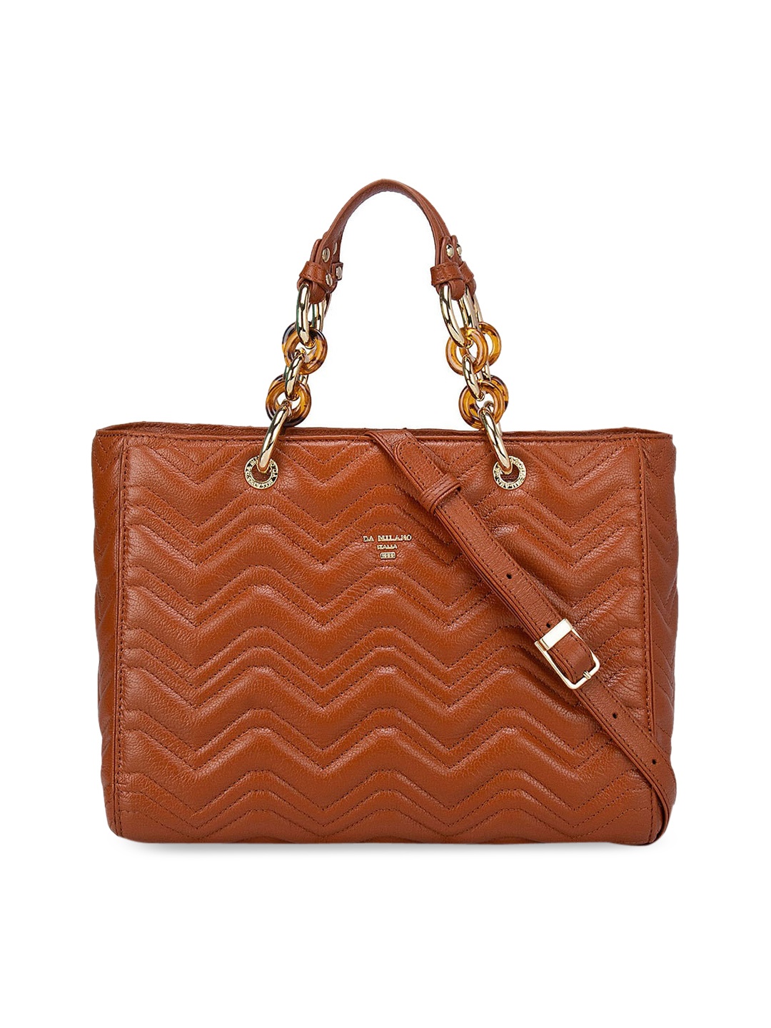 

Da Milano Orange Leather Structured Satchel with Quilted