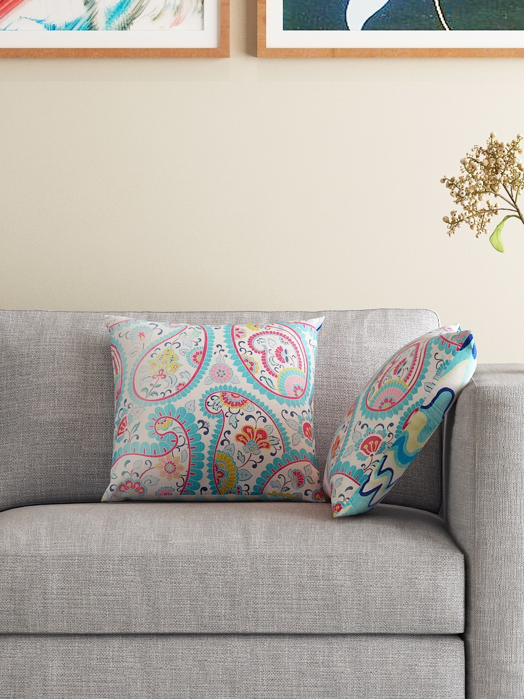 

HOUZZCODE Multicoloured Set of 2 Printed 16'' x 16'' Square Cushion Covers, Multi