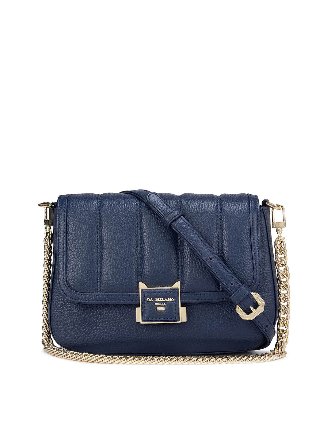 

Da Milano Blue Leather Bucket Sling Bag With Tasselled