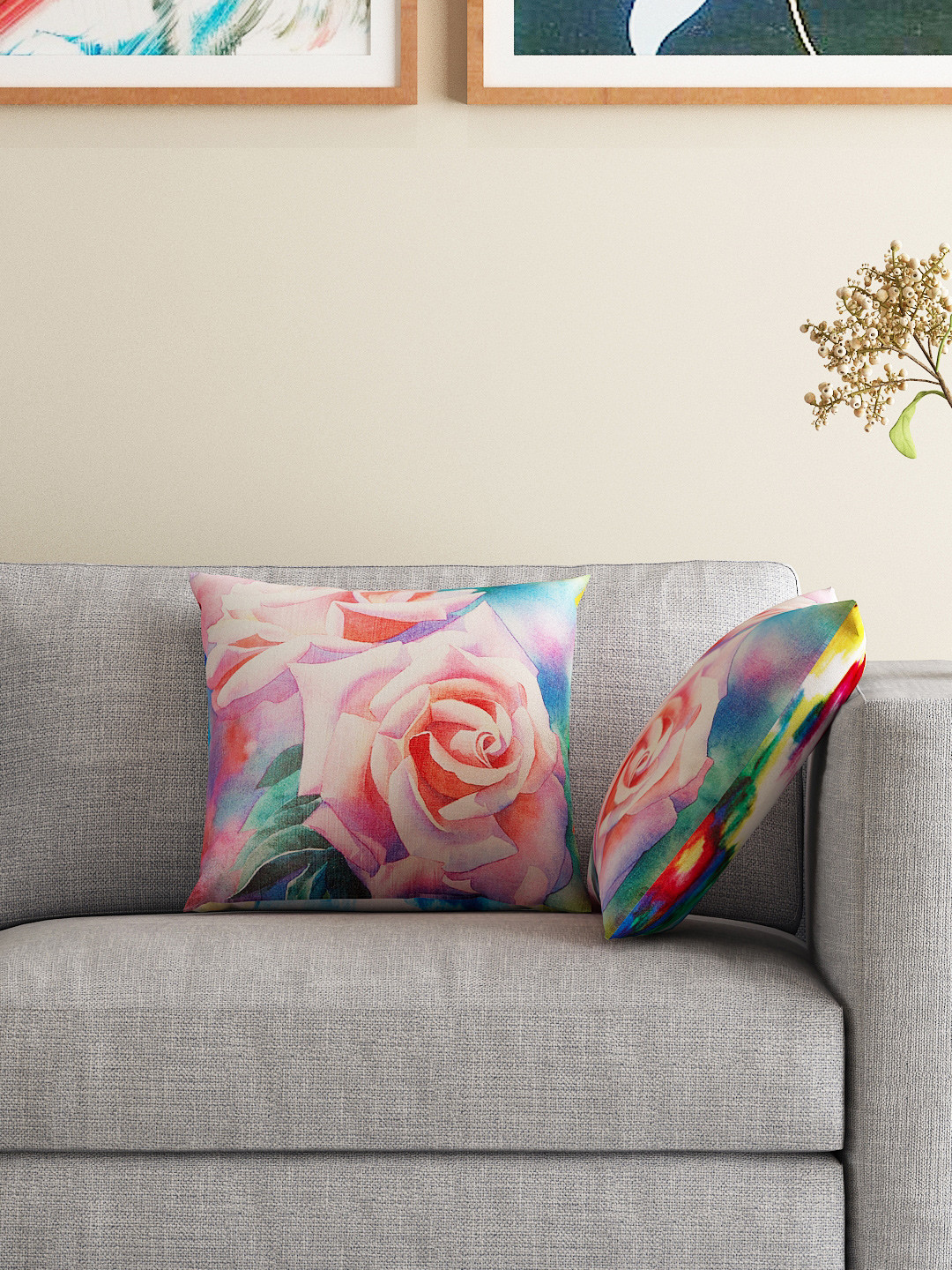 

HOUZZCODE Multicoloured Set of 2 Printed 16'' x 16'' Square Cushion Covers, Multi