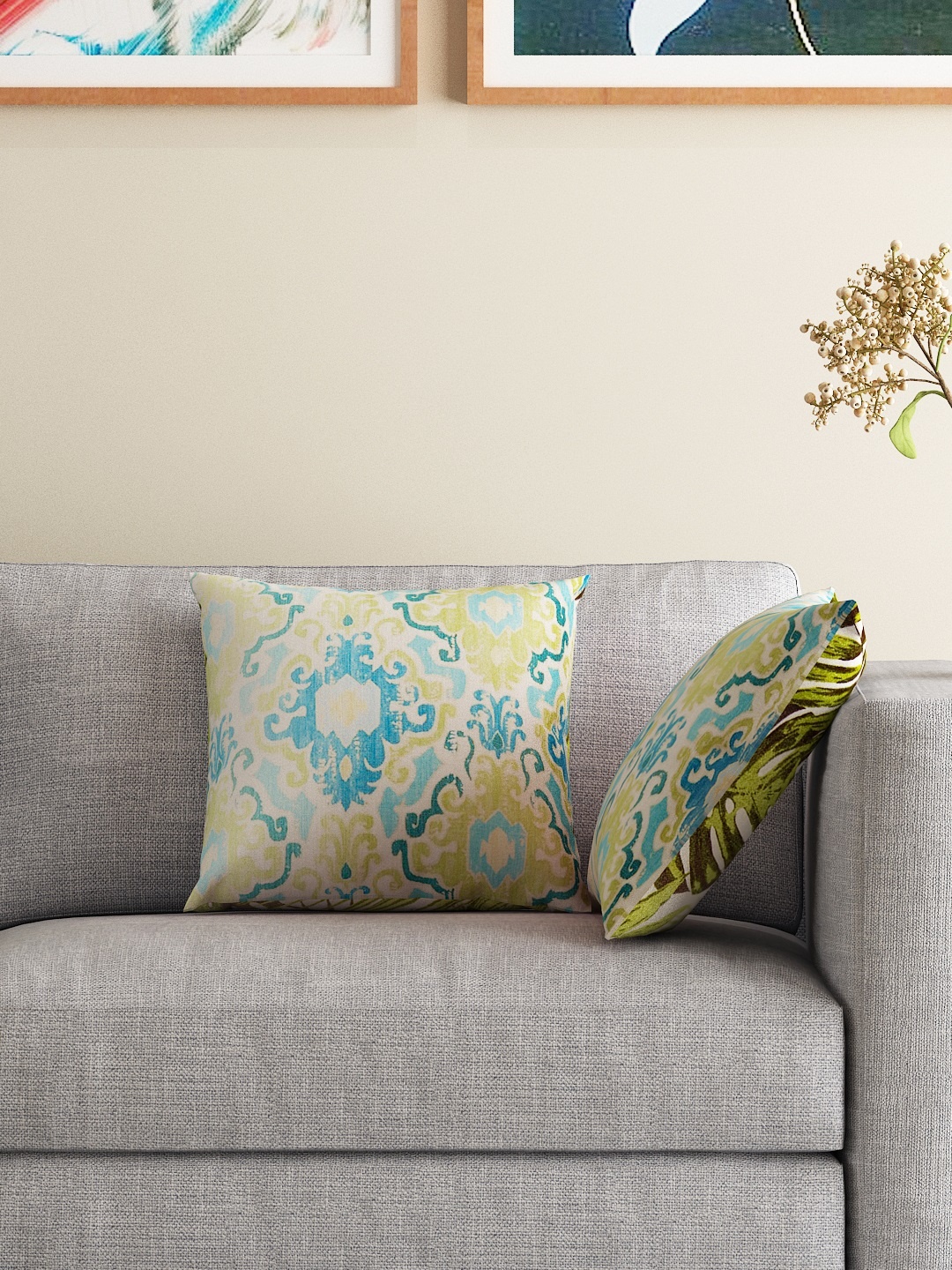 

HOUZZCODE Multicoloured Set of 2 Printed 16'' x 16'' Square Cushion Covers, Multi