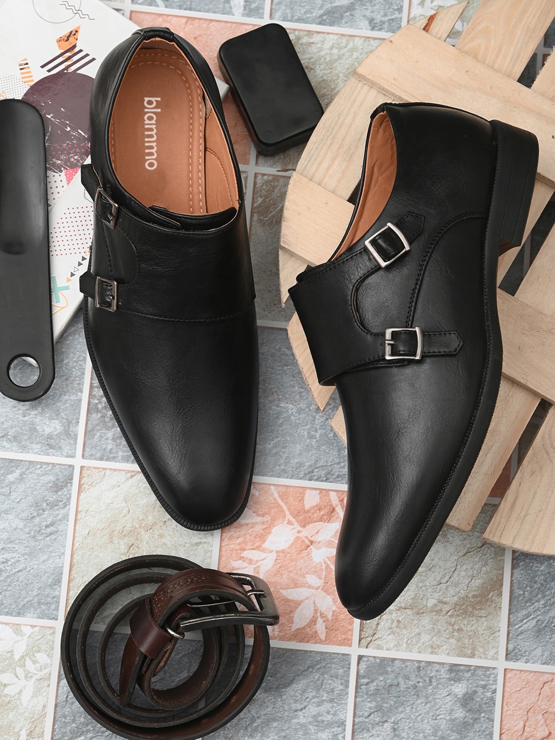 

Blammo Men Black Solid Leather Formal Loafers