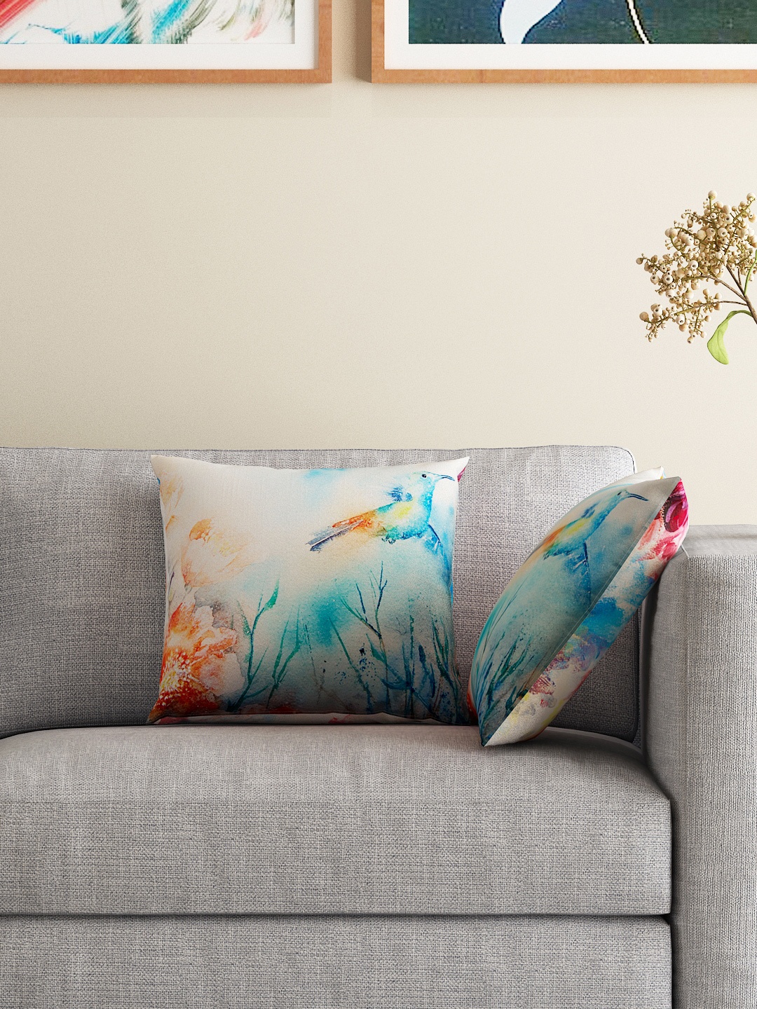 

HOUZZCODE Multicoloured Set of 2 Printed Double-Sided 16'' x 16'' Square Cushion Covers, Multi