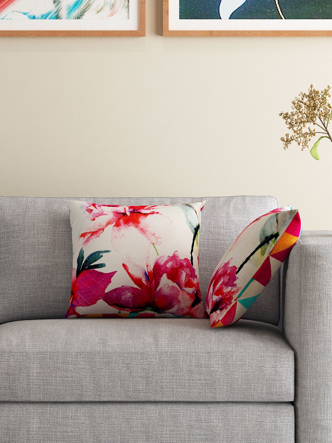 

HOUZZCODE Multicoloured Set of 2 Printed 16" x 16" Square Cushion Covers, Multi