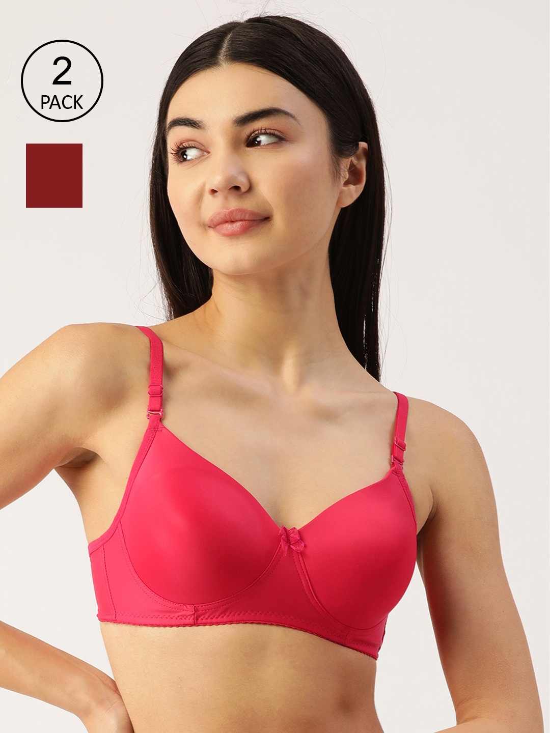 

Lady Lyka Women Fuchsia & Red Pack Of 2 Lightly Padded T-Shirt Bra