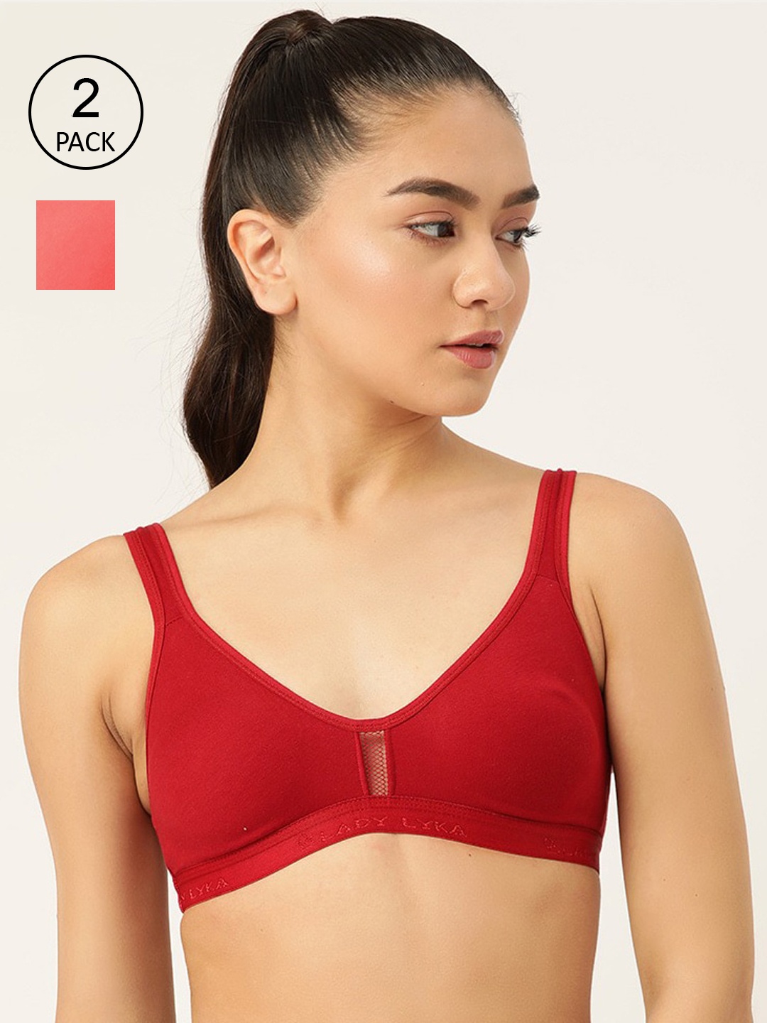 

Lady Lyka Red & Maroon Non-Wired Non-Padded Workout Bra Pack Of 2