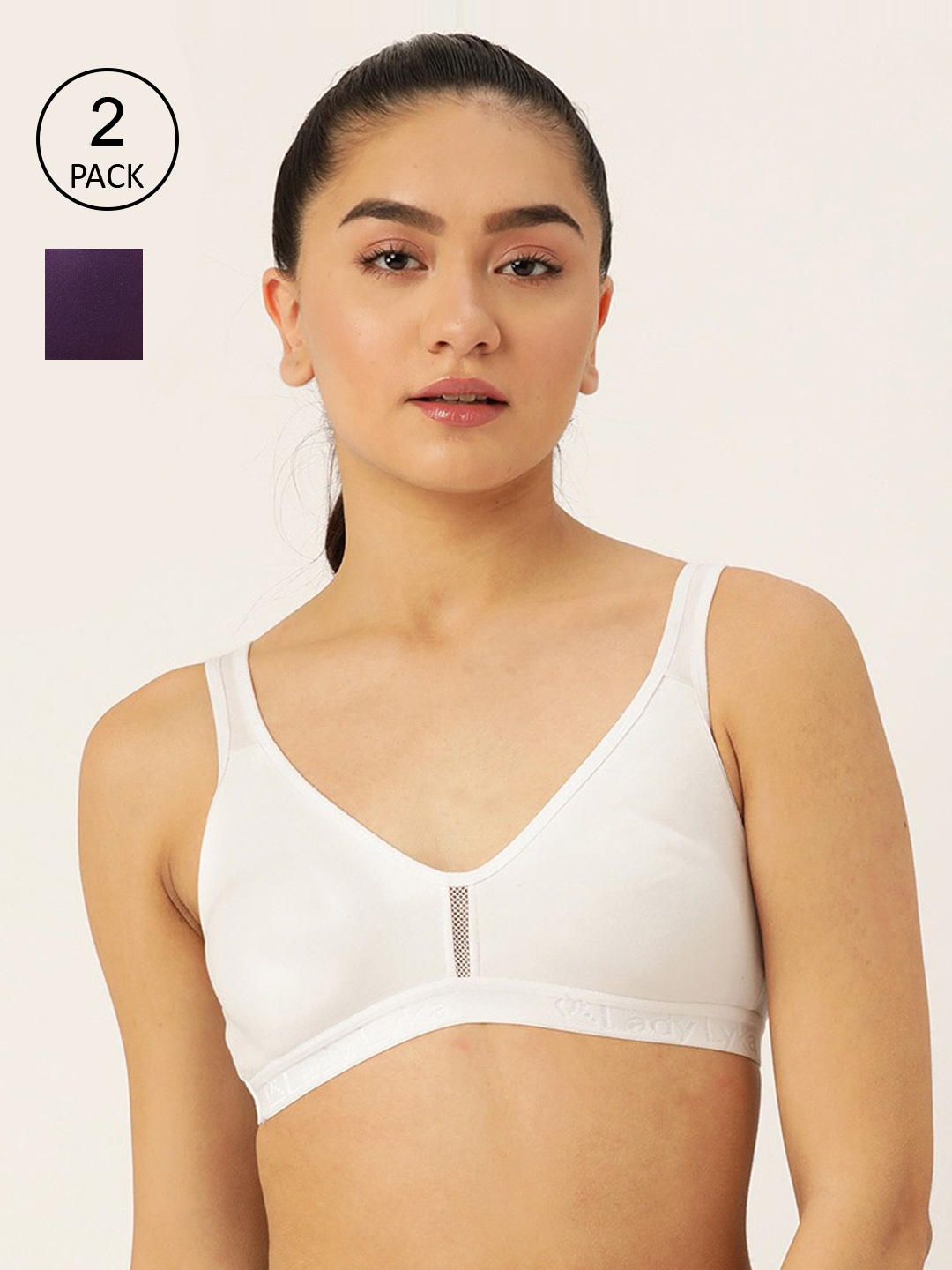 

Lady Lyka Women White & Purple Pack Of 2 Bra
