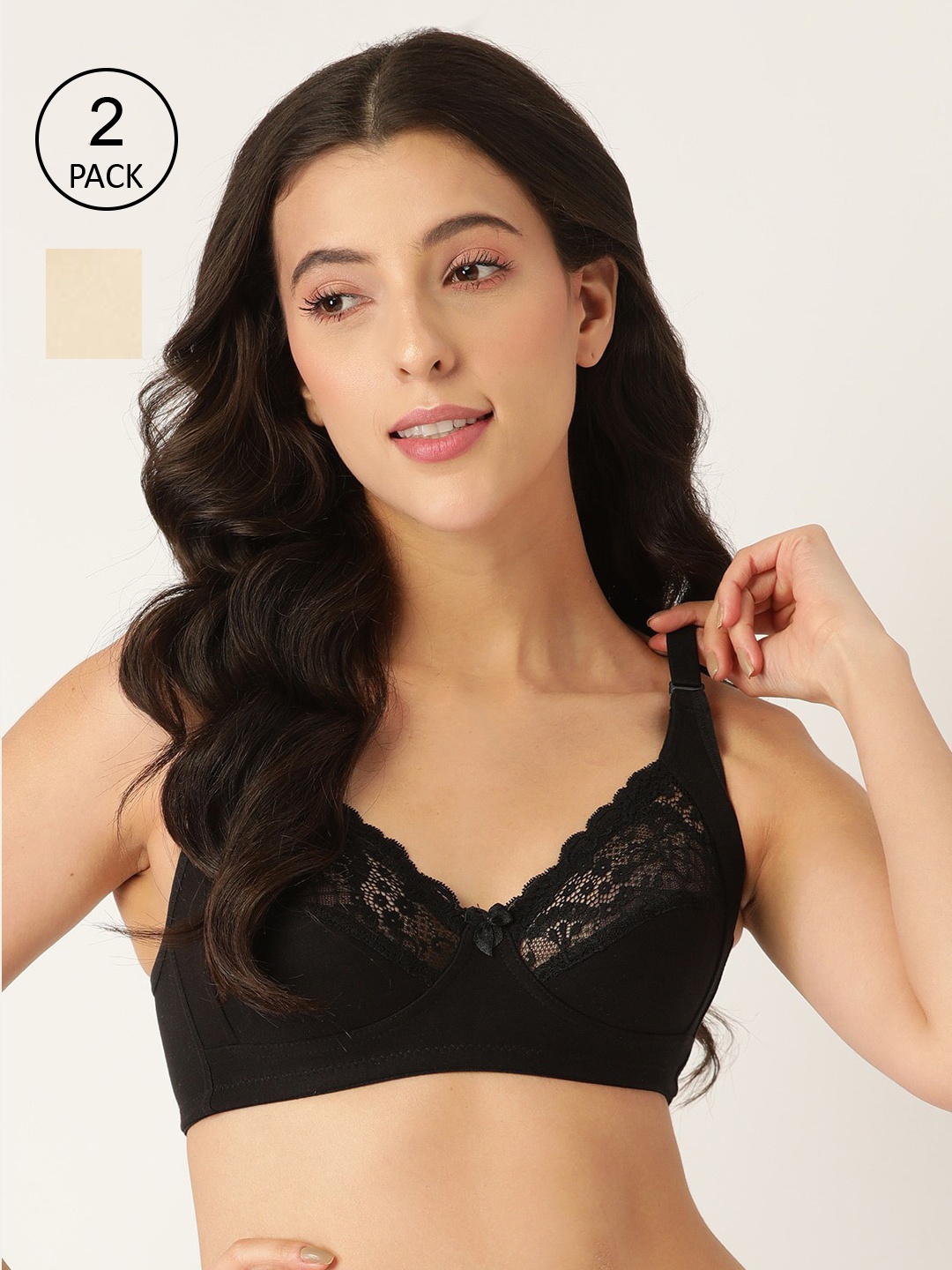 

Lady Lyka Pack Of 2 Black & Nude Floral Non-Padded & Non-Wired Seamless Bra-DYNASTY