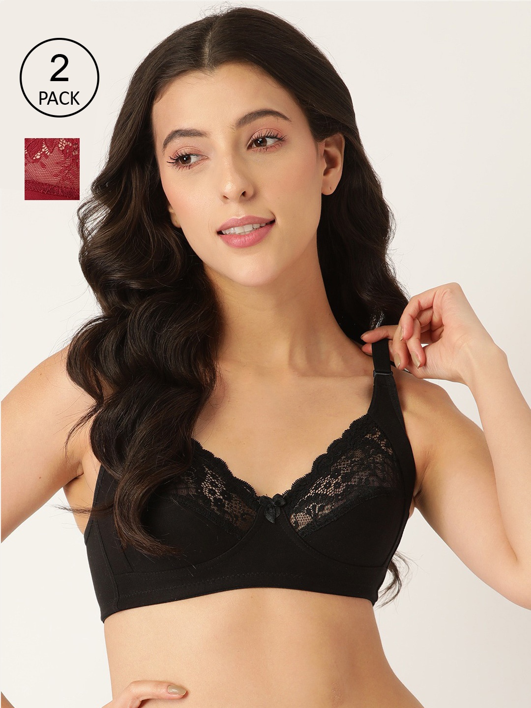 

Lady Lyka Pack of 2 Floral Bras, Black