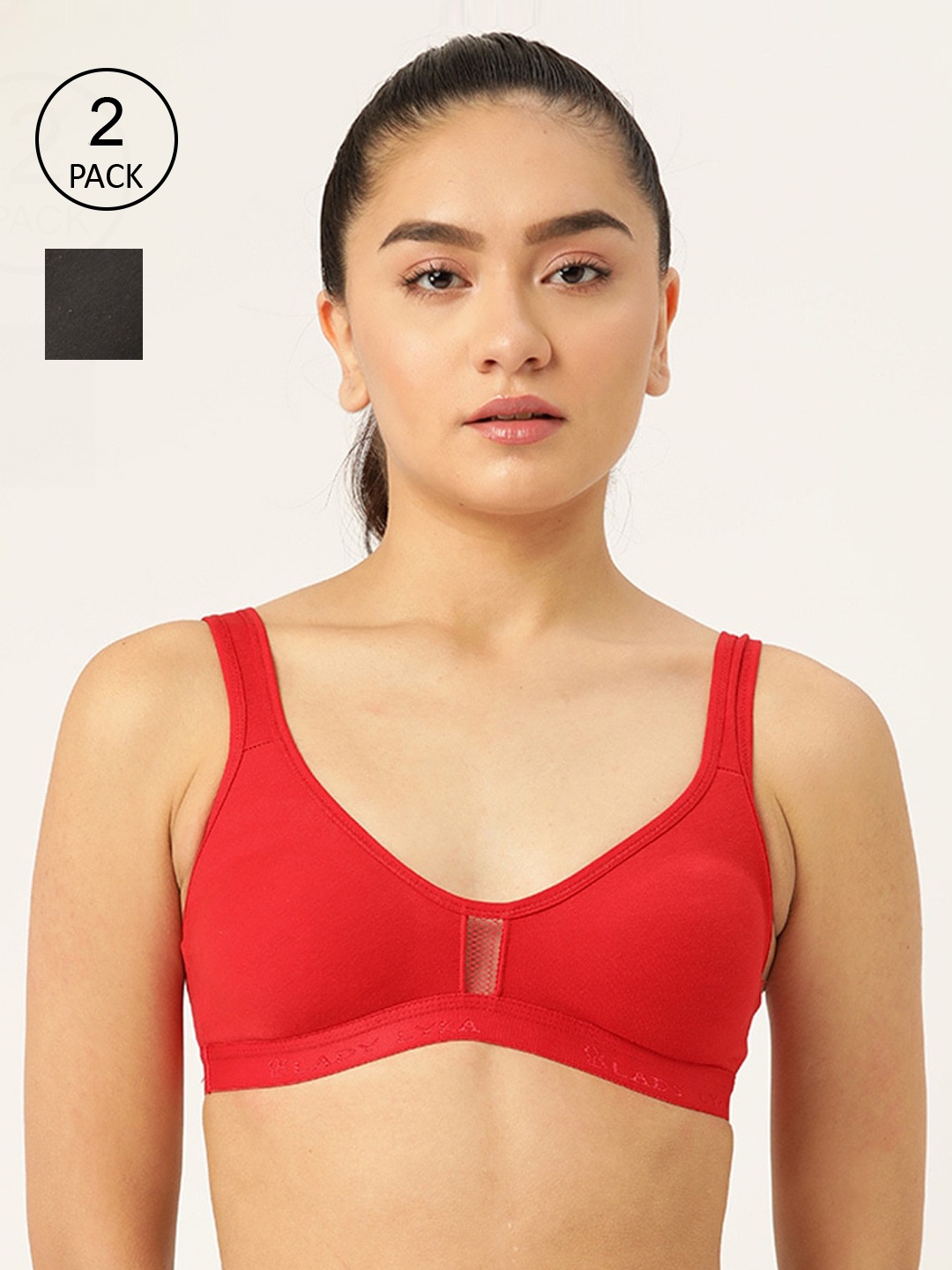 

Lady Lyka Women Red & Black Set Of 2 Solid Sports Bra