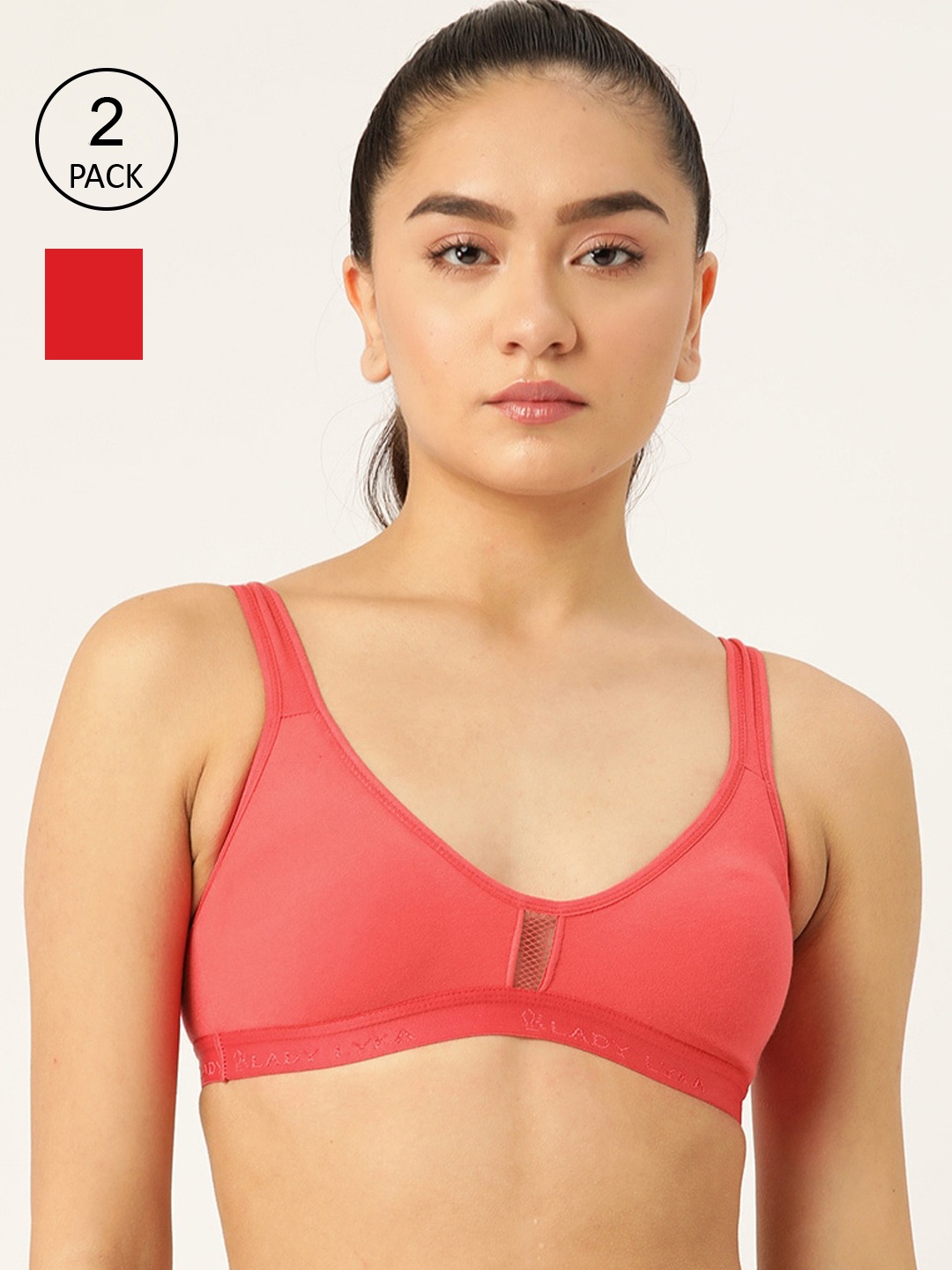 

Lady Lyka Women Pack Of 2 Peach & Red Non Padded Bra
