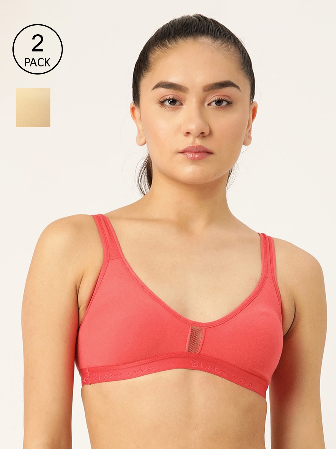 

Lady Lyka Women Peach & Beige Set Of 2 Cotton Yoga Bra