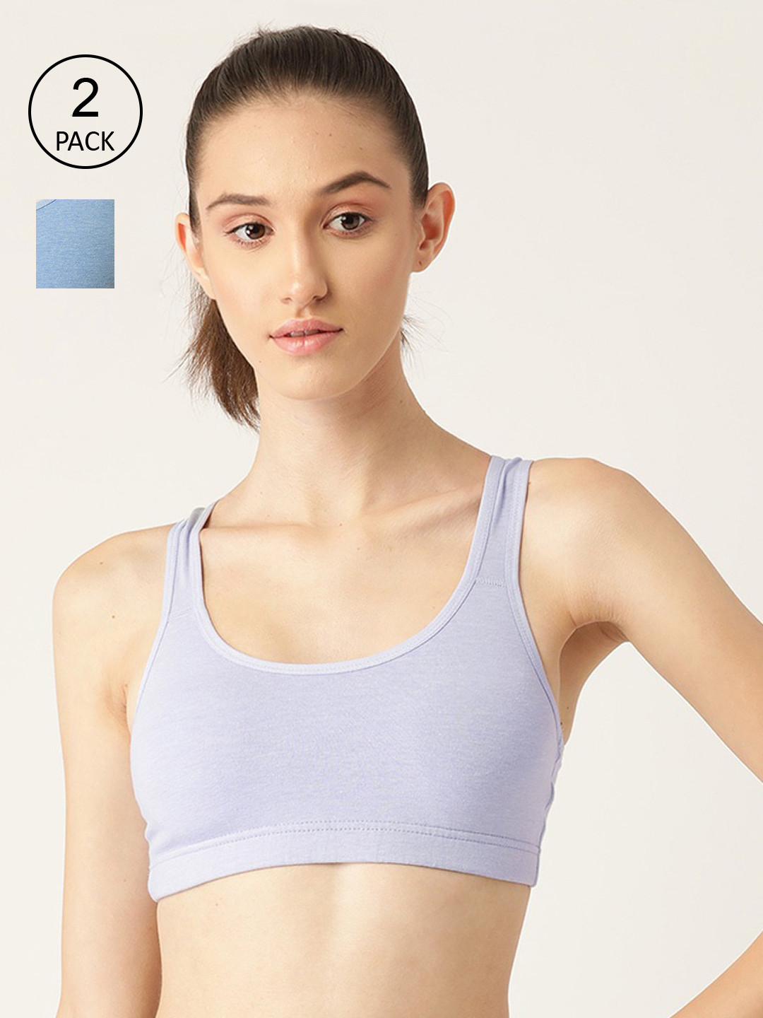 

Lady Lyka Women Pack Of 2 Blue & Grey Non Wired Non Padded Sports Bra