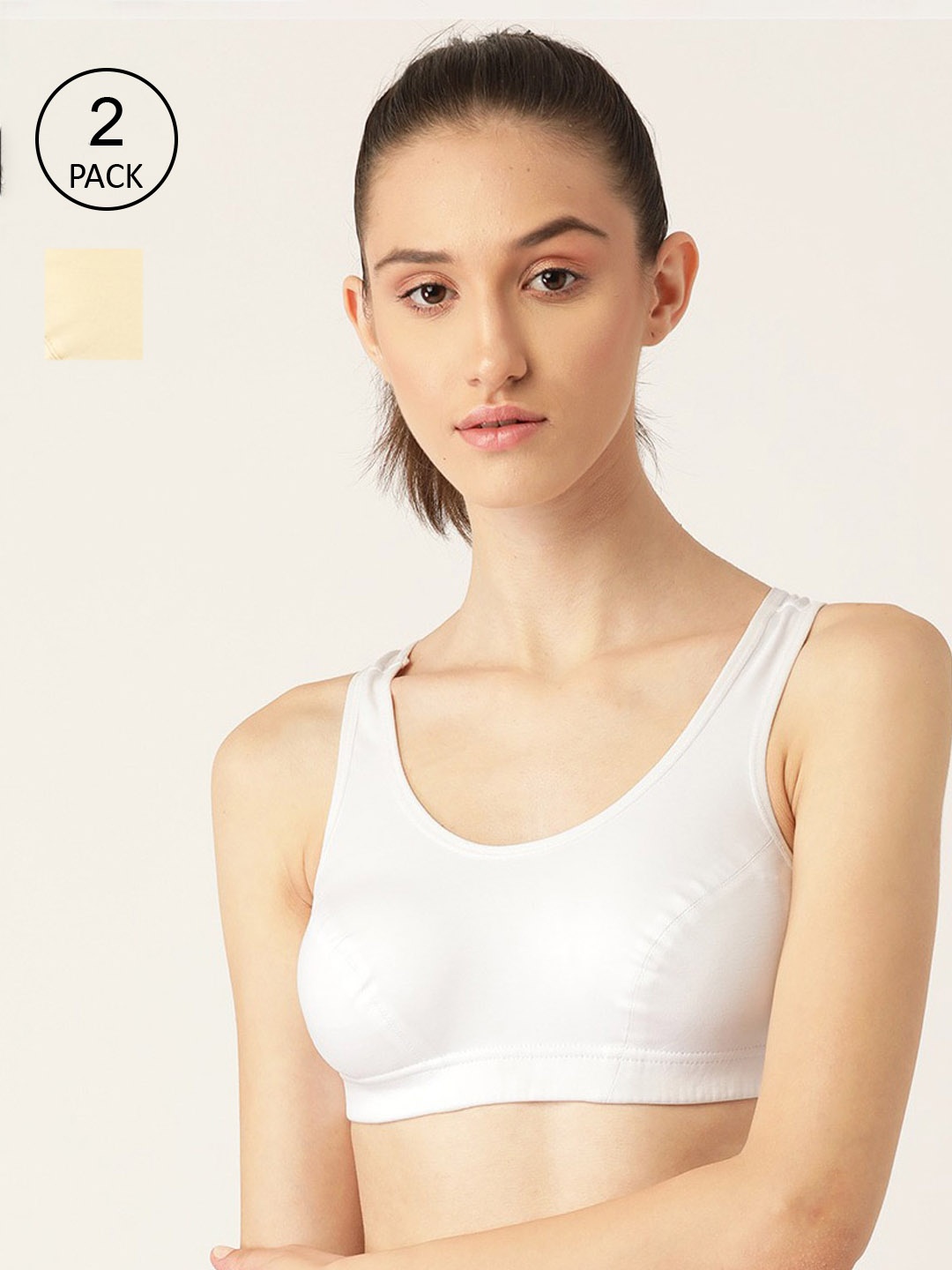 

Lady Lyka Pack Of 2 White & Beige Workout Bra - Non-Wired Non-Padded