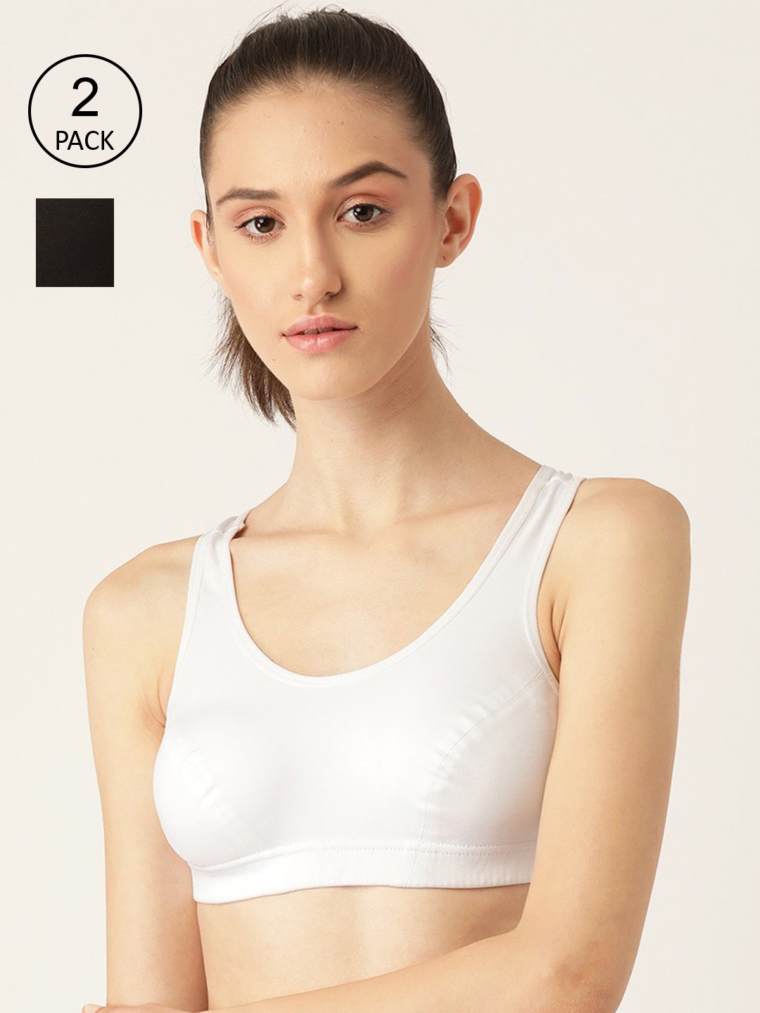 

Lady Lyka Pack Of 2 White & Black Cotton Sports Bra