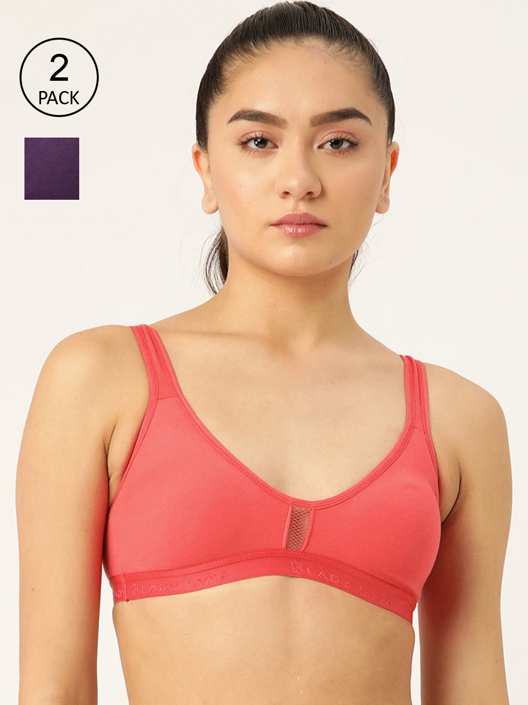 

Lady Lyka Women Pack of 2 Peach-Coloured & Purple Sports Bra