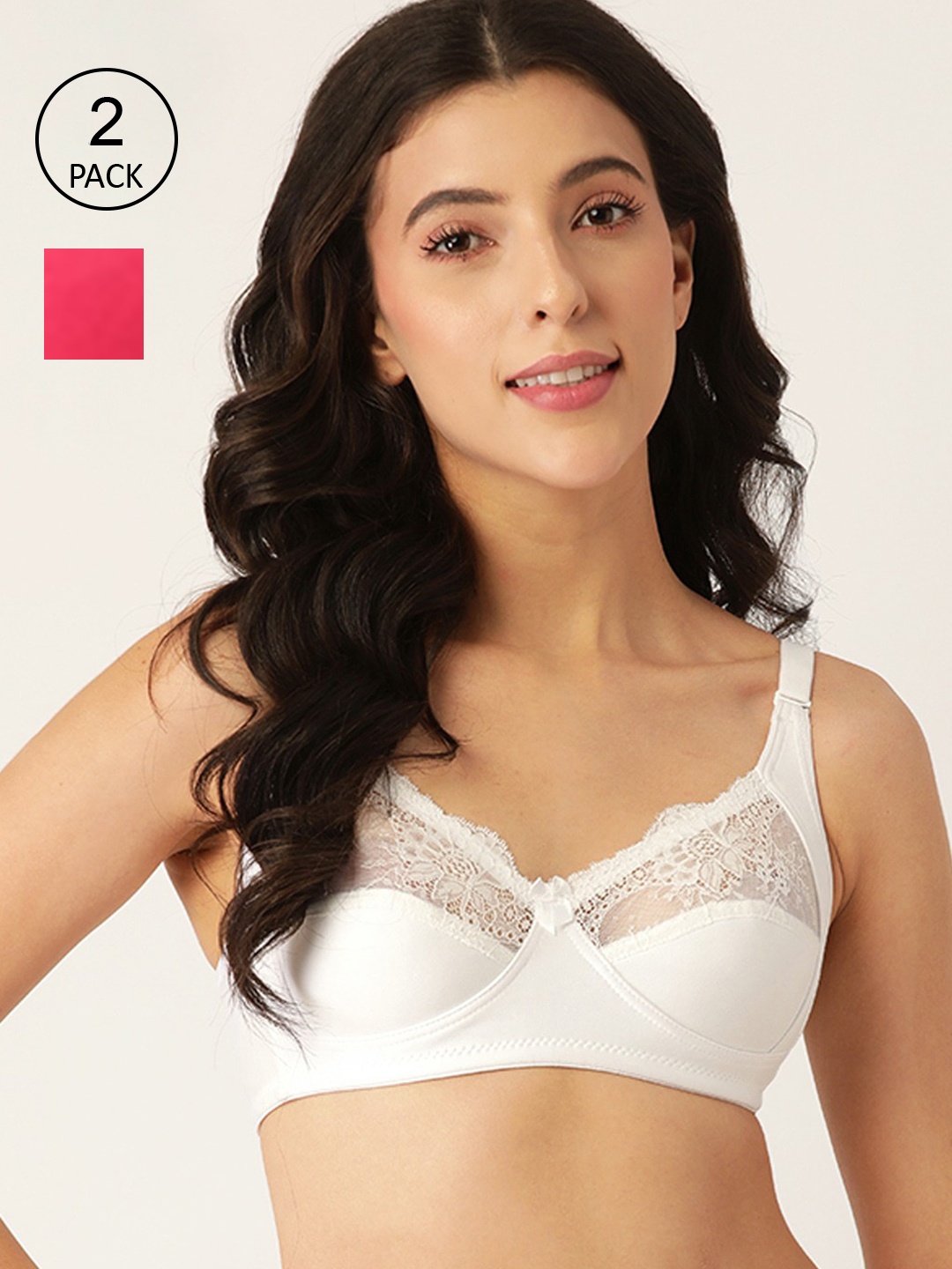 

Lady Lyka White & Pink Pack of 2 Everyday Cotton Bra DYNASTY-WHT-HPNK