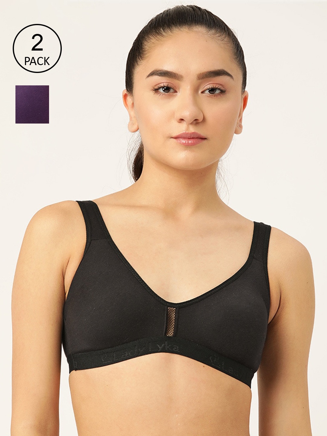 

Lady Lyka Pack Of 2 Black & Violet Non-Padded & Non-Wired Seamless Bra