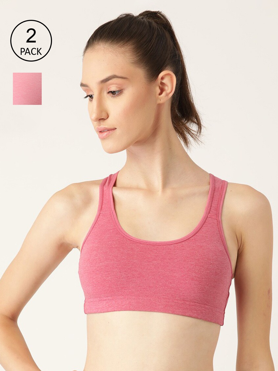 

Lady Lyka Pack Of 2 Peach & Pink Workout Bras - Non-Wired