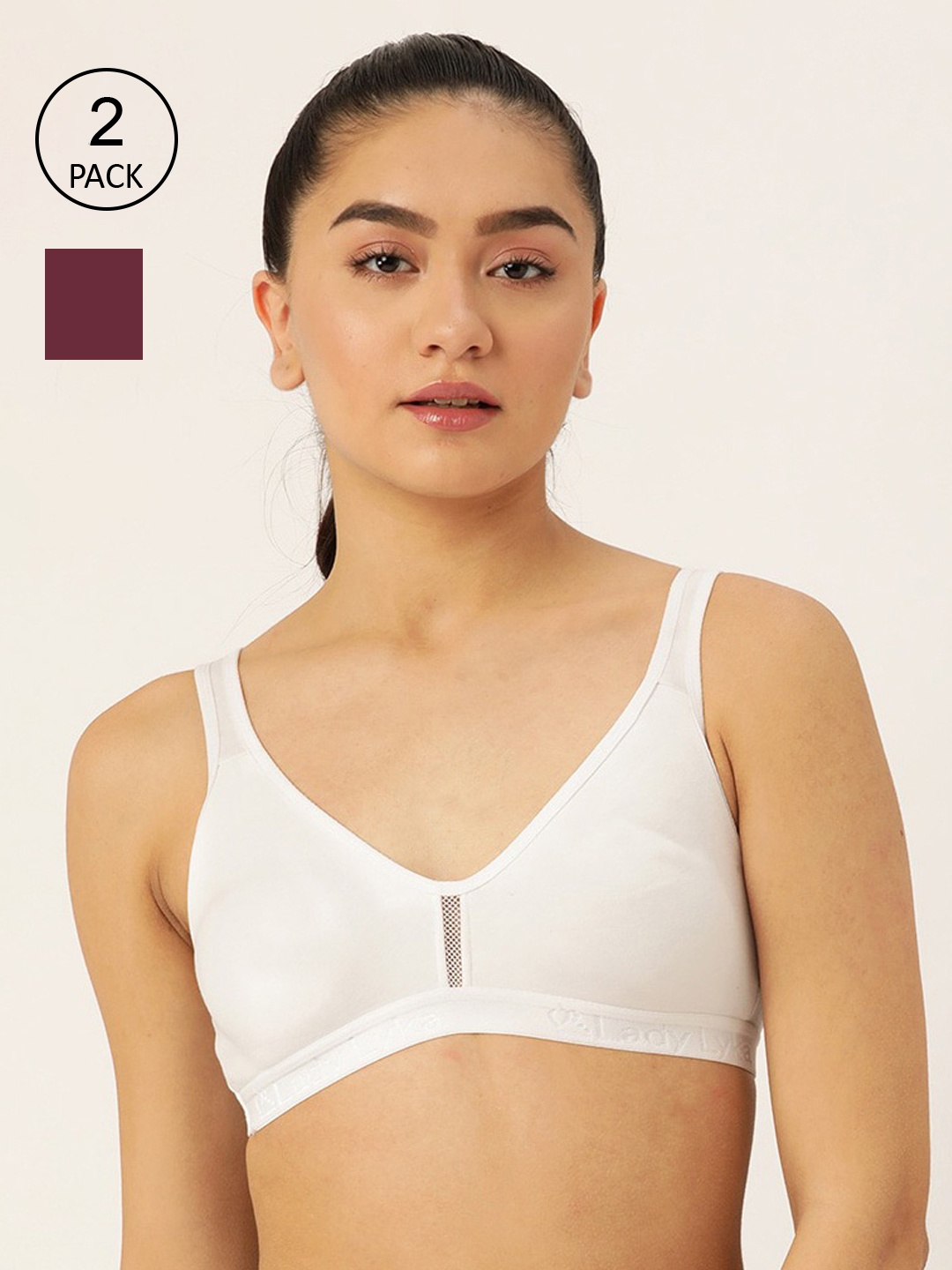 

Lady Lyka Pack of 2 White & Burgundy Sports Bra