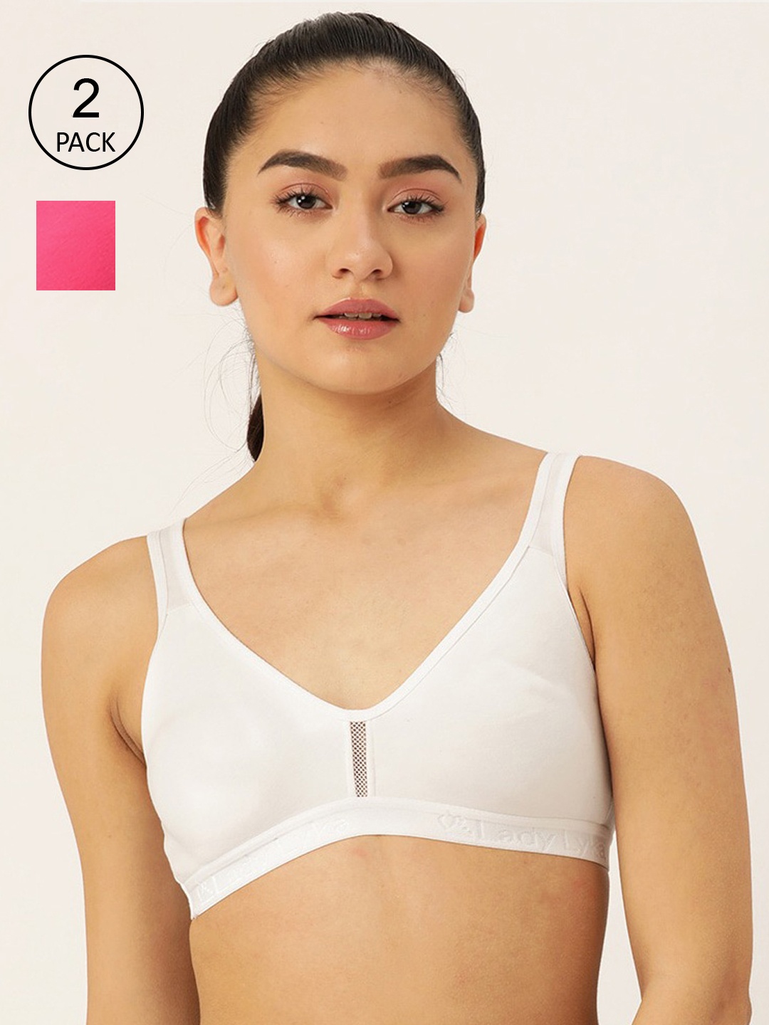 

Lady Lyka Pack Of 2 White & Pink Workout Bra - Non-Wired Non-Padded