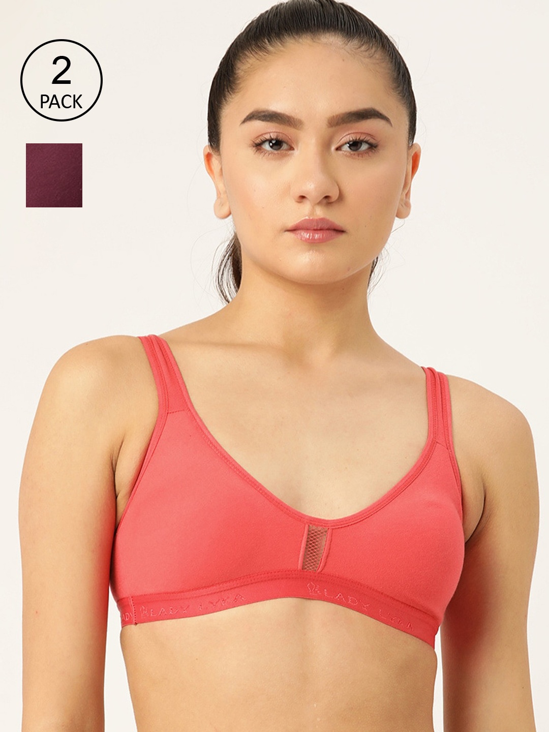 

Lady Lyka Pack of 2 Peach-Coloured & Burgundy Workout Bra