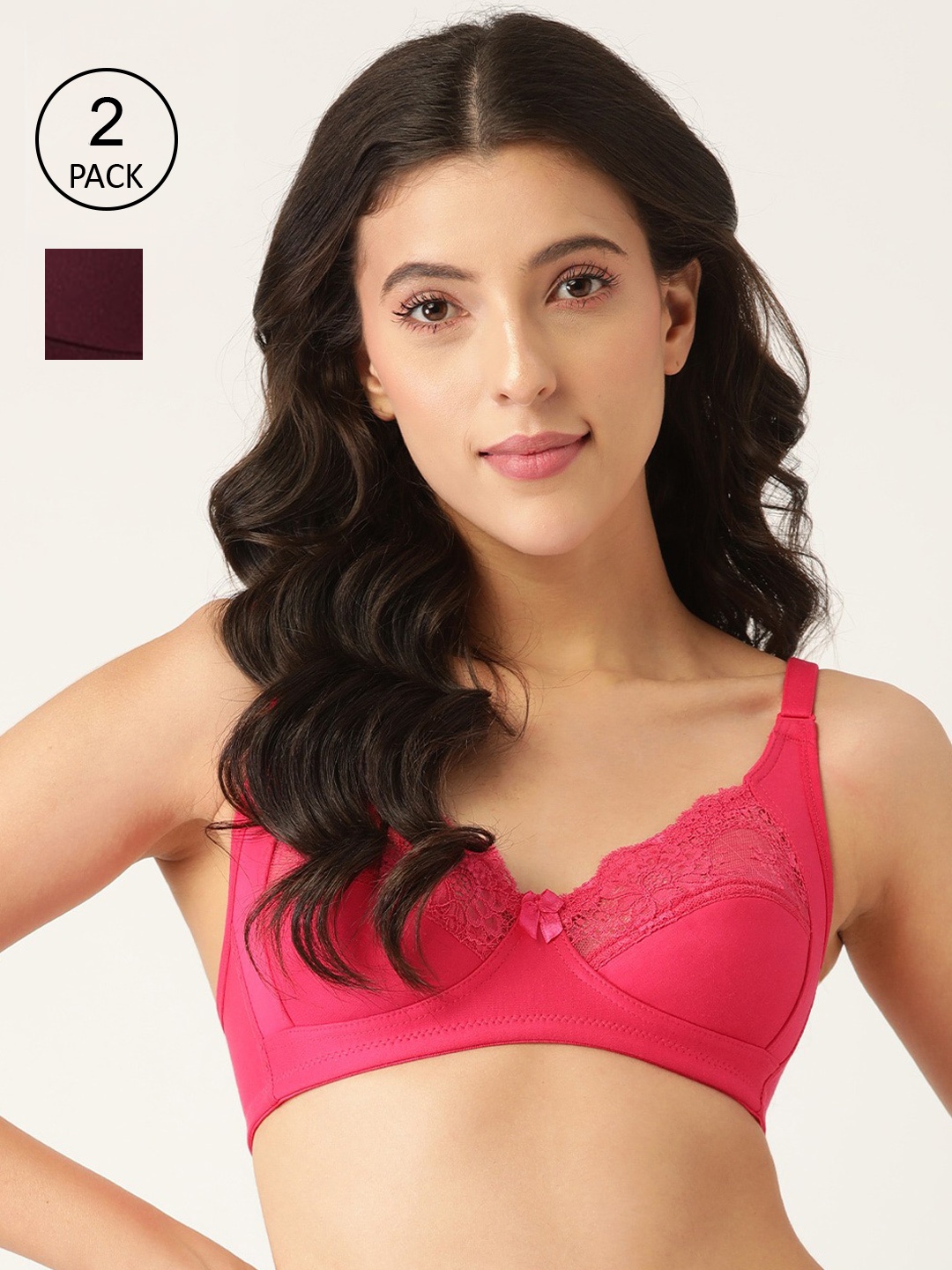 

Lady Lyka Pack of 2 Floral Medium Coverage Everyday Bras, Pink