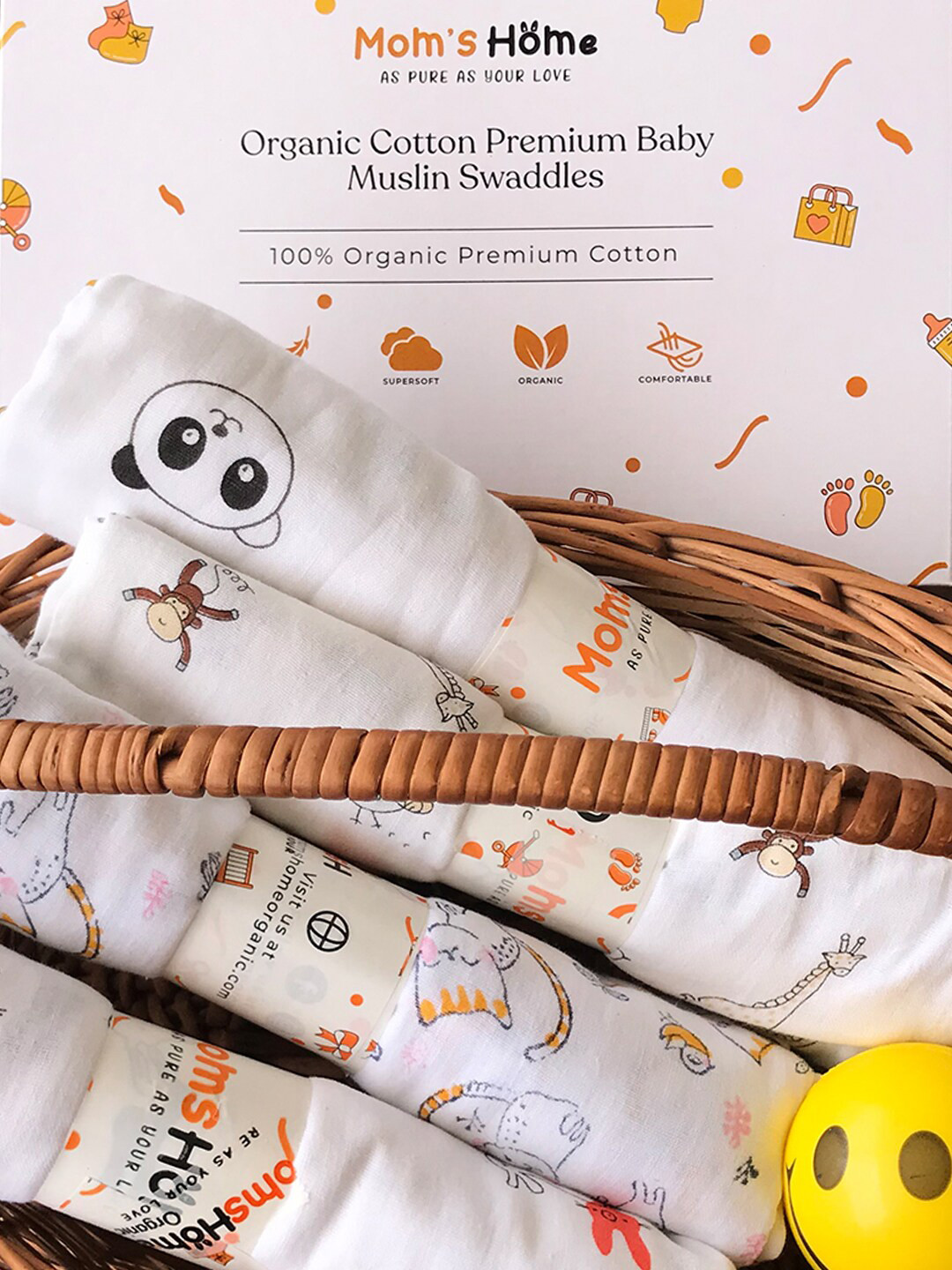 

Moms Home Kids Set Of 4 Organic Cotton Soft Baby Muslin Swaddle, White