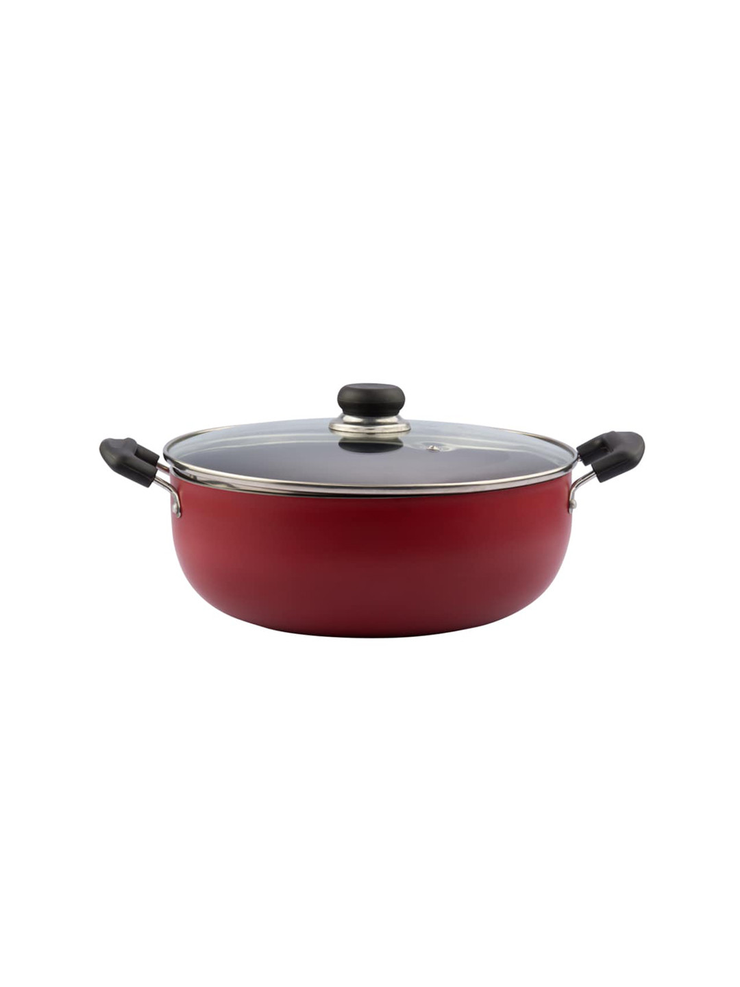 

Vinod Red & Black Solid Hard Non-Stick Kadai With Lid