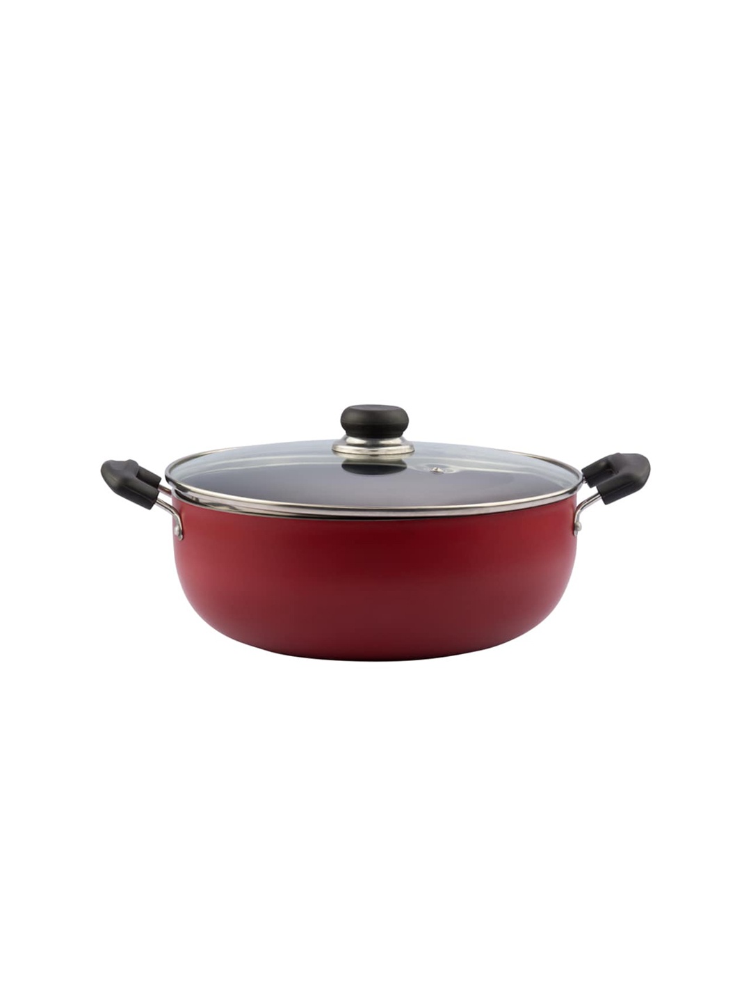 

Vinod Red & Black Solid Non-Stick Induction Base Kadhai with Lid 3.4 Ltr