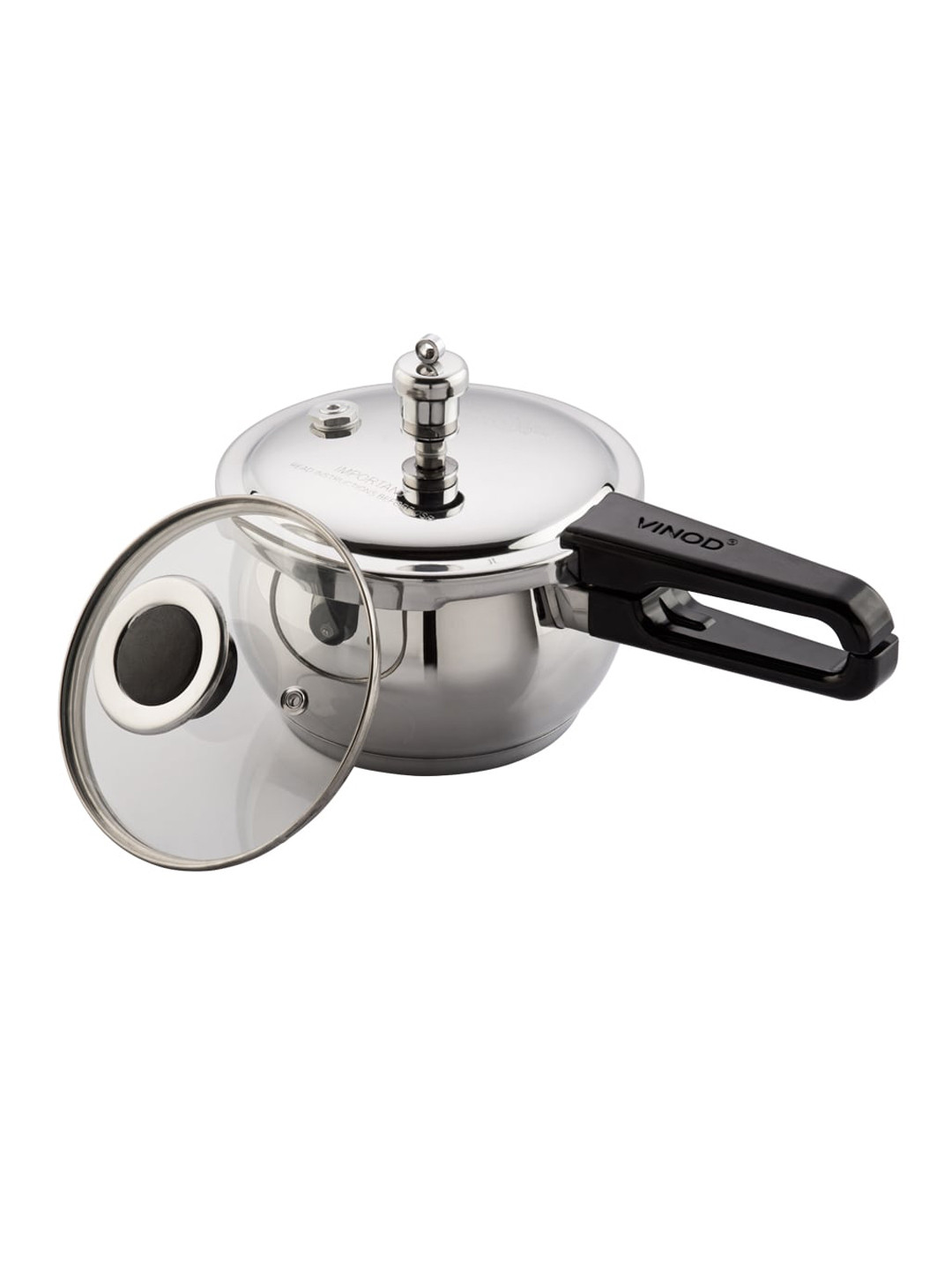 

Vinod Silver-Toned & Black Solid Stainless Steel Pressure Cooker & Lid