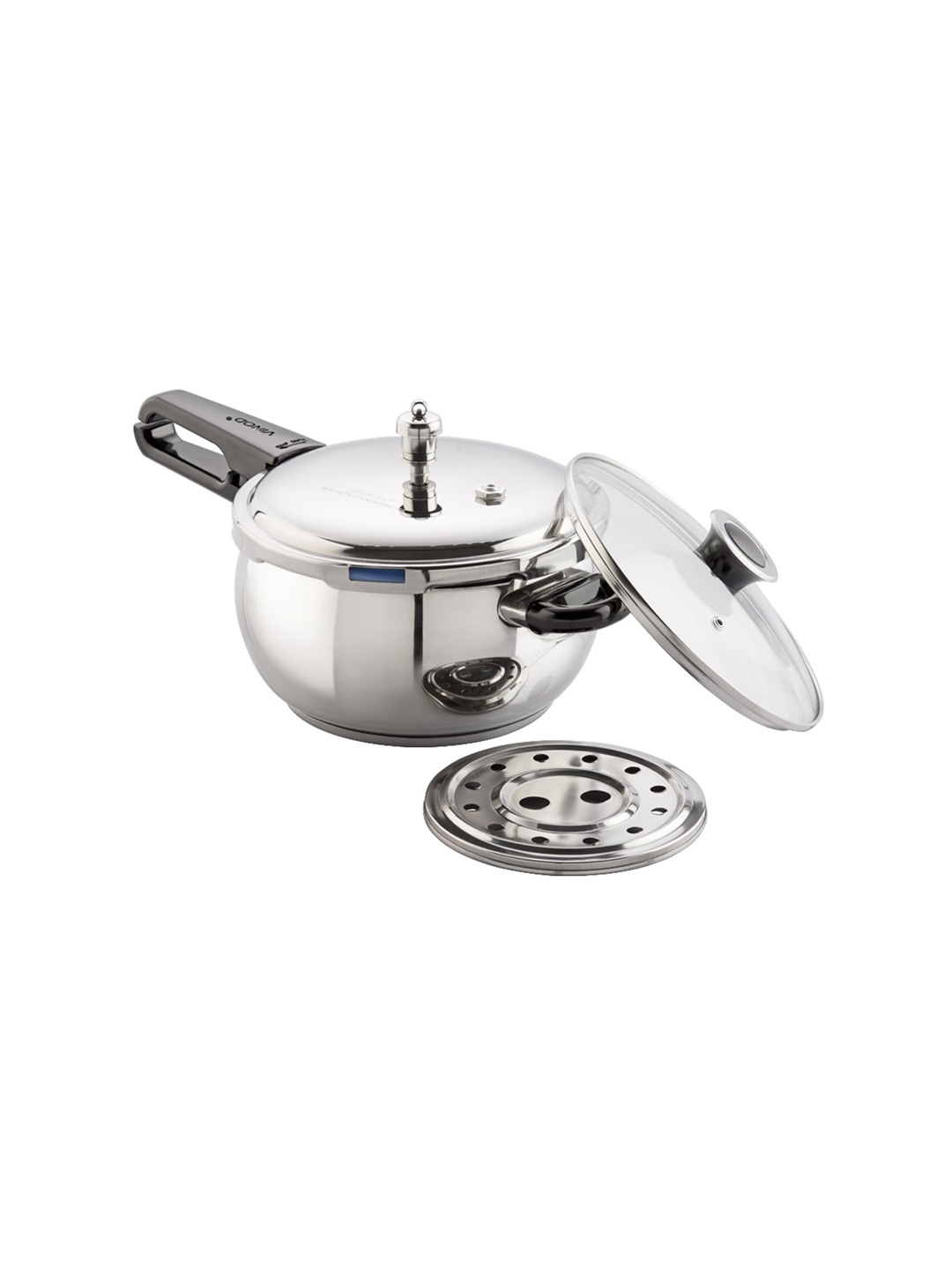 

Vinod 2-in-1 Silver-Toned & Black Solid Stainless Steel Pressure Cooker & Pan 5.5 Ltr