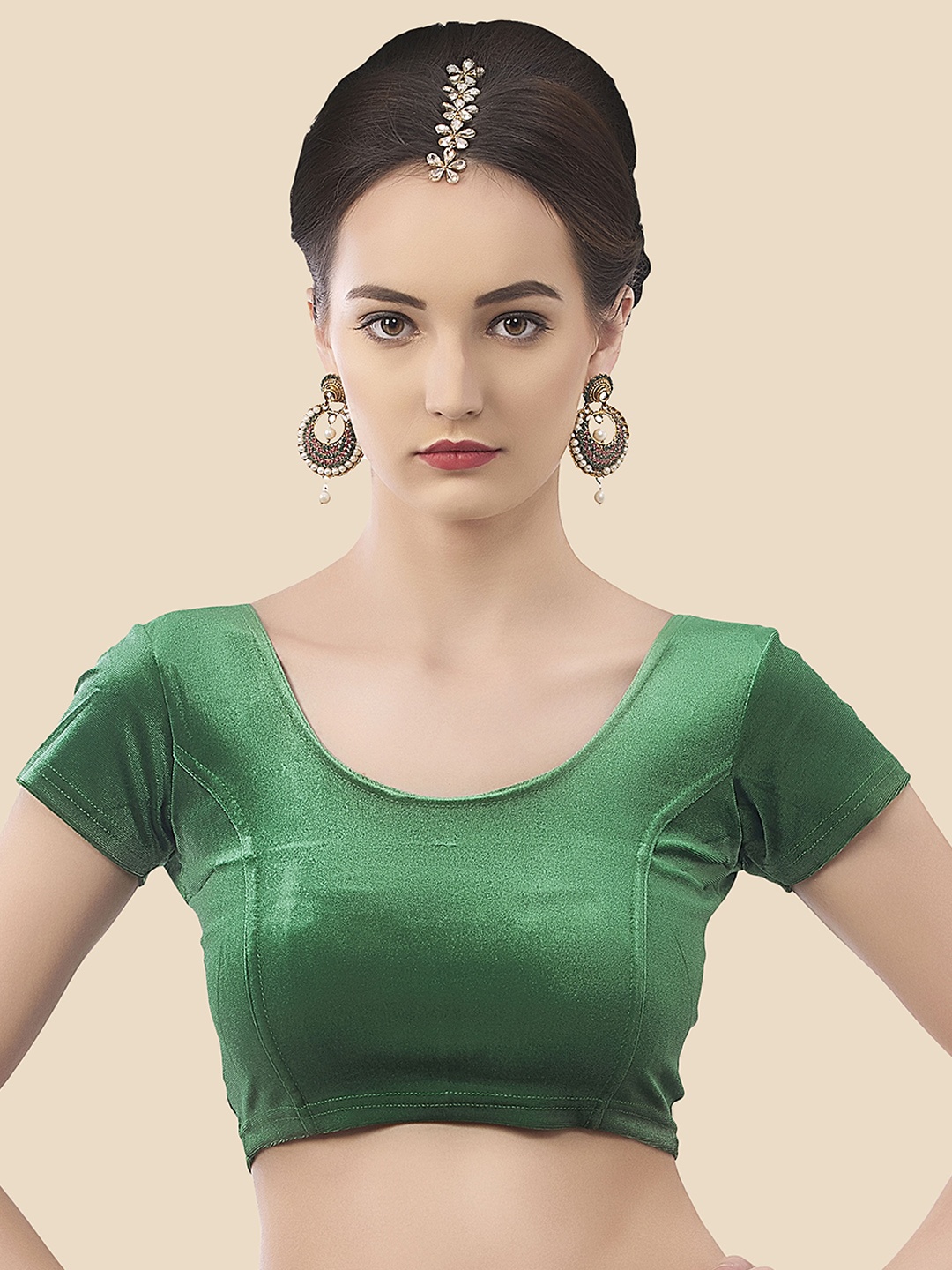 

neckbook Women Green Solid Princess Cut Readymade Saree Blouse