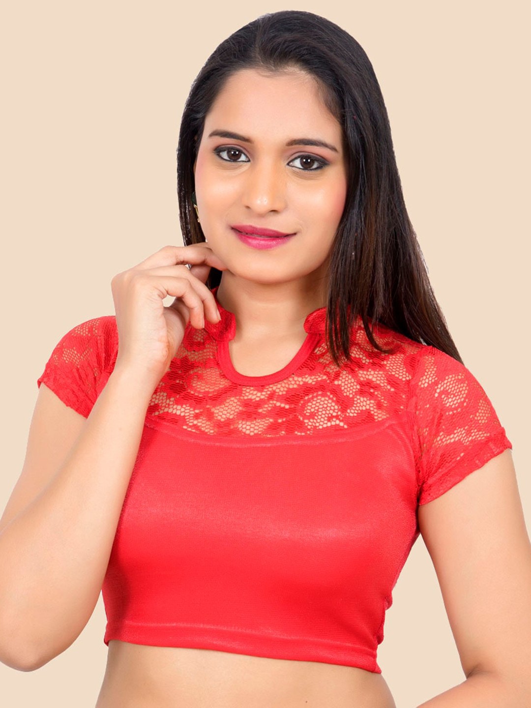 

neckbook Red Solid Readymade Saree Blouse