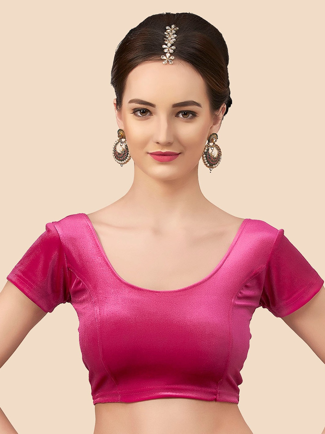 

neckbook Pink Solid Stretchable Readymade Saree Blouse