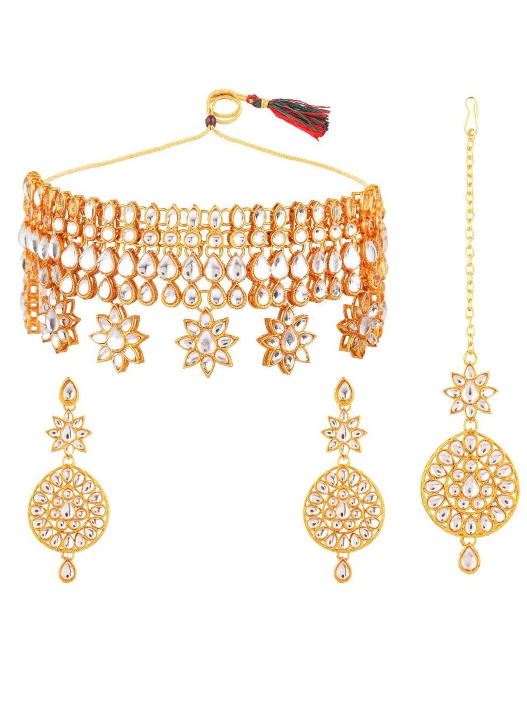 

Efulgenz Gold-Plated & White Kundan-Studded Jewellery Set