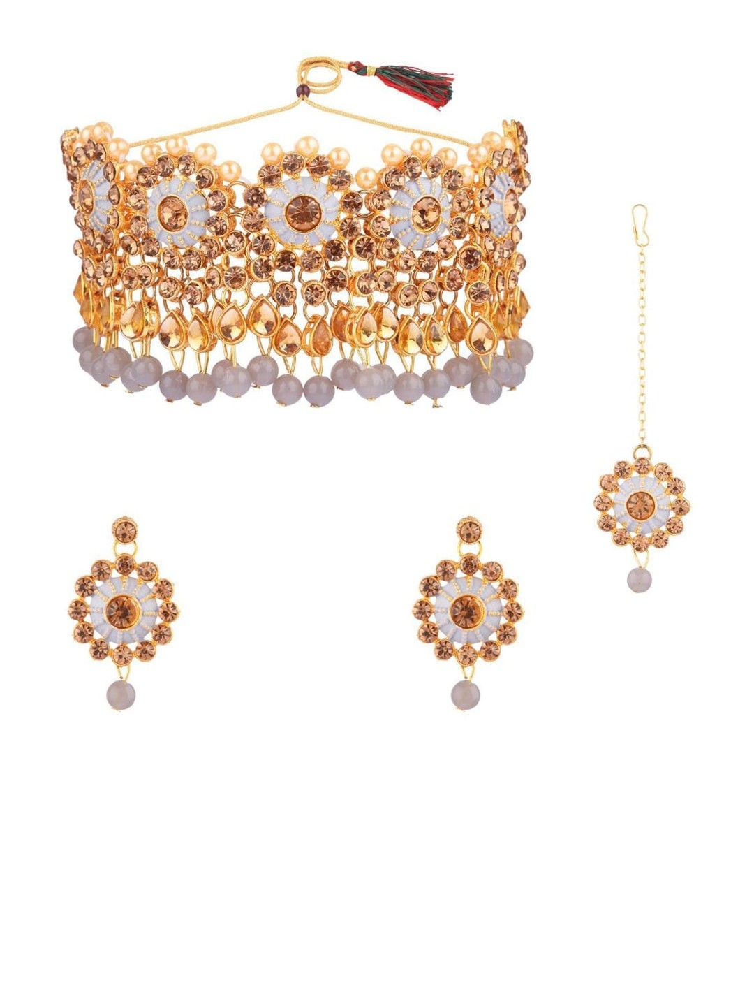 

Efulgenz Gold-Plated & Grey Crystals-Studded Jewellery Set