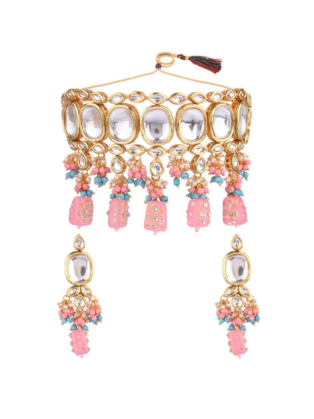 

Efulgenz Women Gold-Plated Pink Kundan-Studded Bridal Jewellery Set