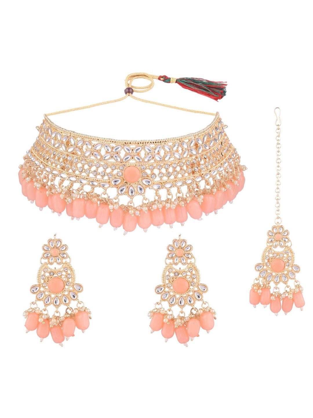 

Efulgenz Gold-Plated Peach & White Crystal Stone-Studded Jewellery Set