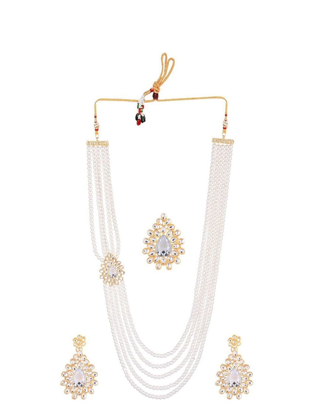 

Efulgenz Women White Gold-Plated Beaded & Kundan Studded Layered Jewellery Set