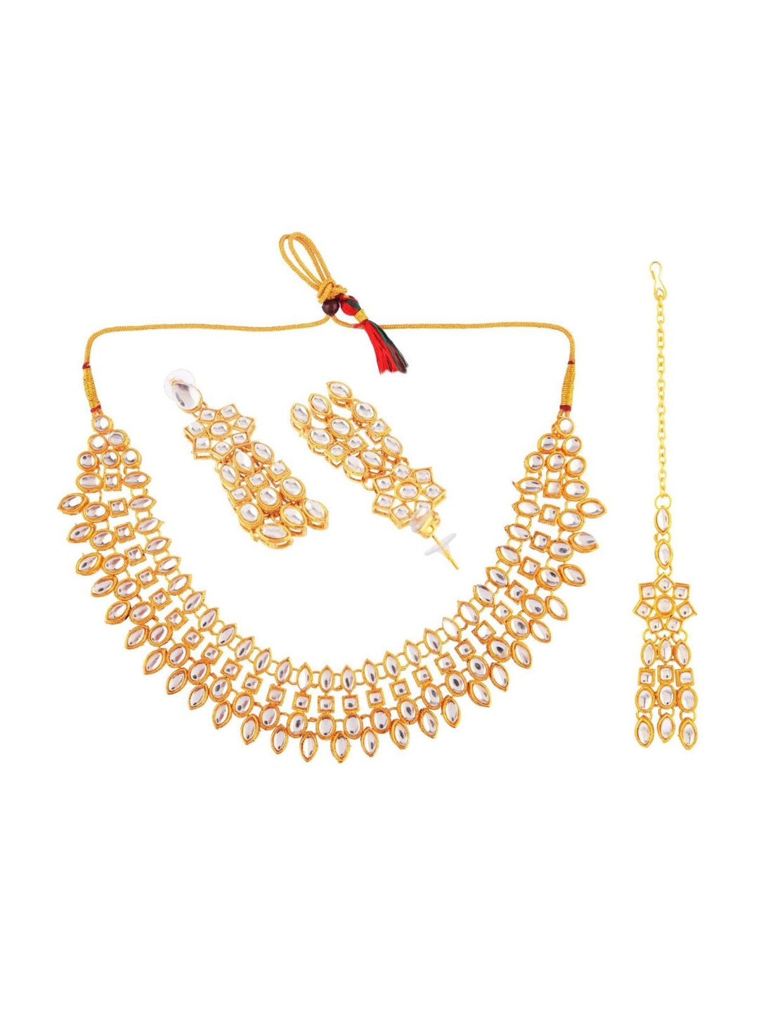 

Efulgenz Gold-Plated & White Kundan-Studded Jewellery Set