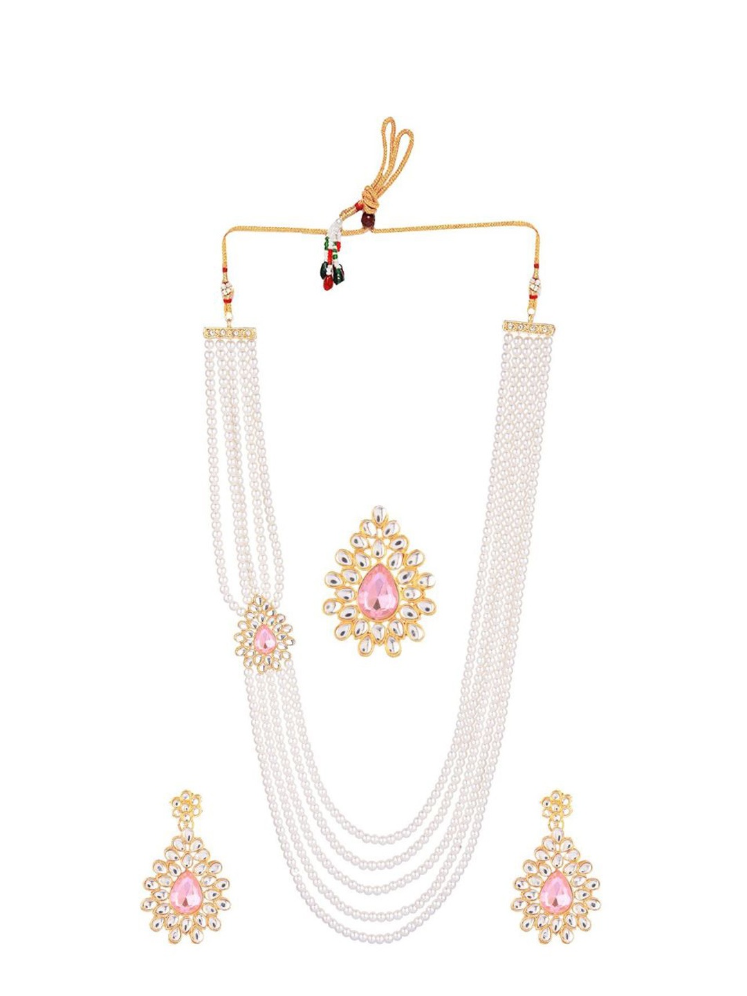 

Efulgenz Women Gold-Plated Pink Artificial Stone-Studded Jewellery Set