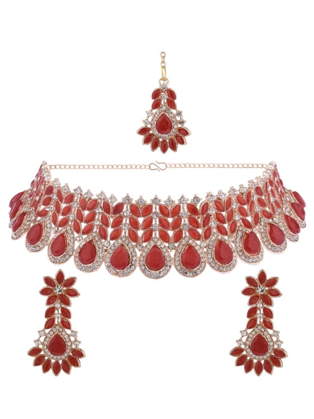 

Efulgenz Women Gold-Plated Red Crystal Jewellery Set