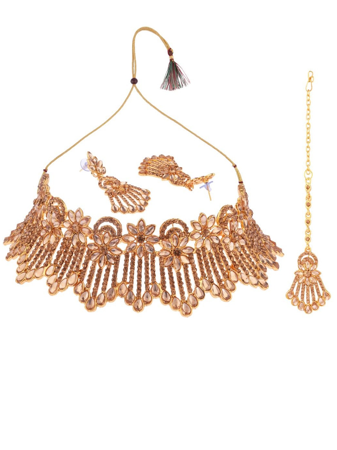 

Efulgenz Gold-Plated Brown Crystal Studded Antique Jewellery Set