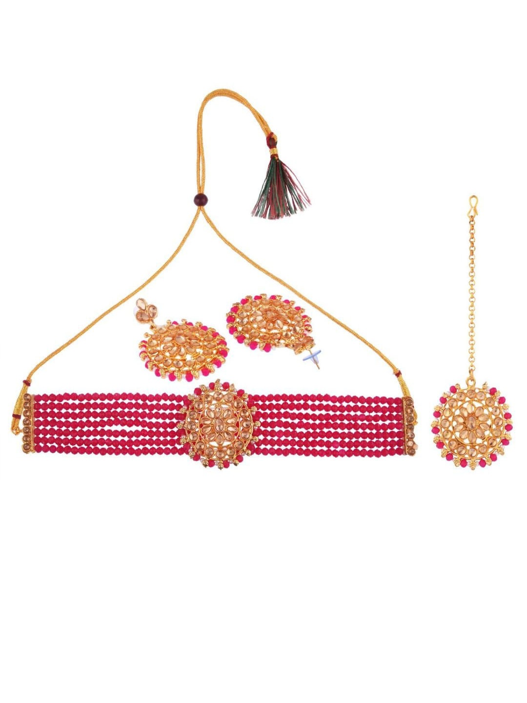 

Efulgenz Gold-Plated Crystal Studded & Beaded Traditional Jewellery Set