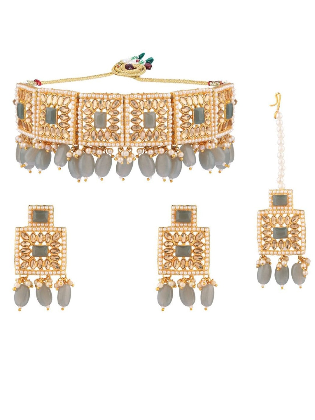 

Efulgenz Gold-Plated Grey & White Crystal Stone-Studded Jewellery Set