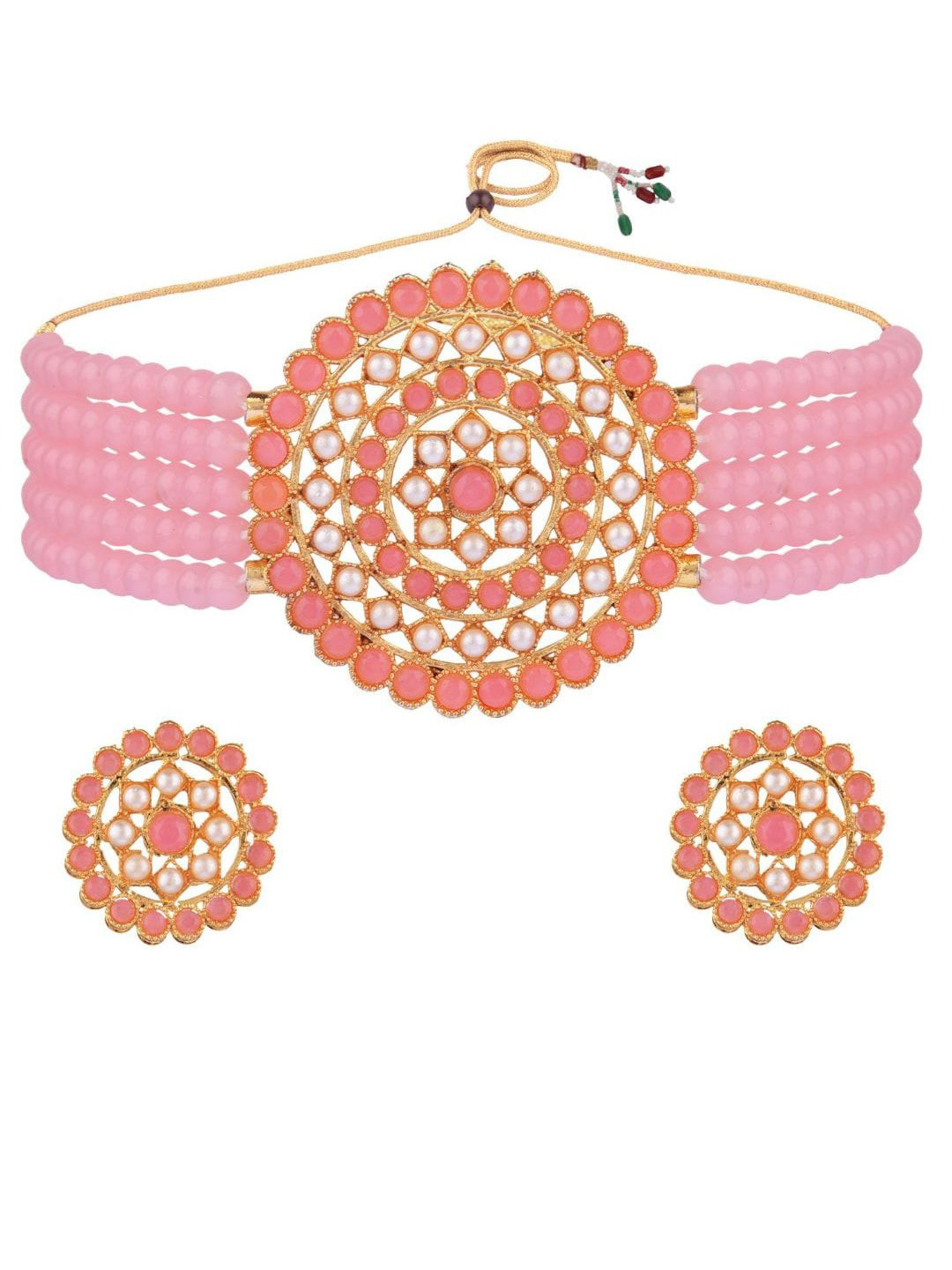 

Efulgenz Gold-Plated Pink & White Stone-Studded Jewellery Set